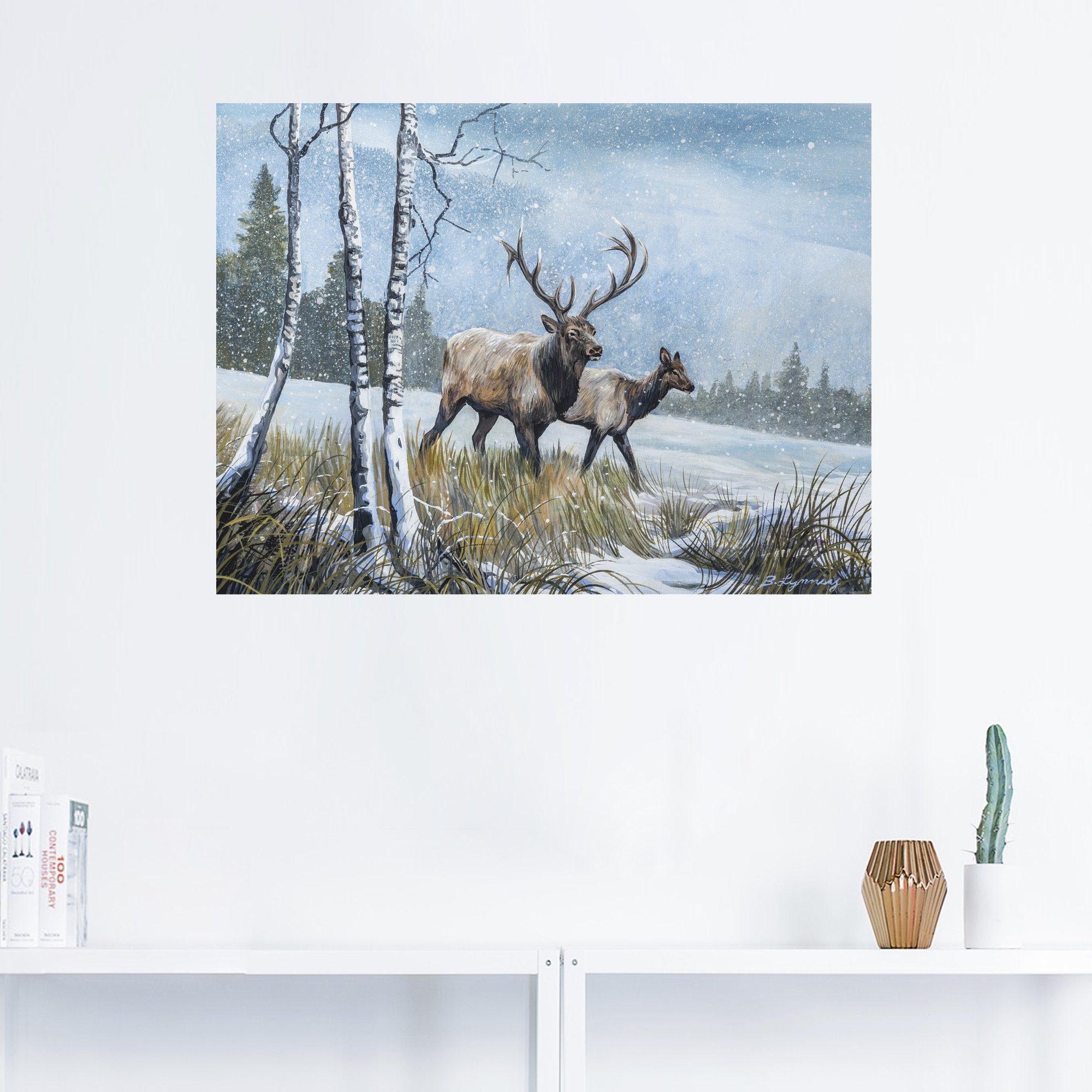 Artland Poster Edelhert reis IV als artprint van aluminium, artprint op linnen, muursticker of poster in verschillende maten