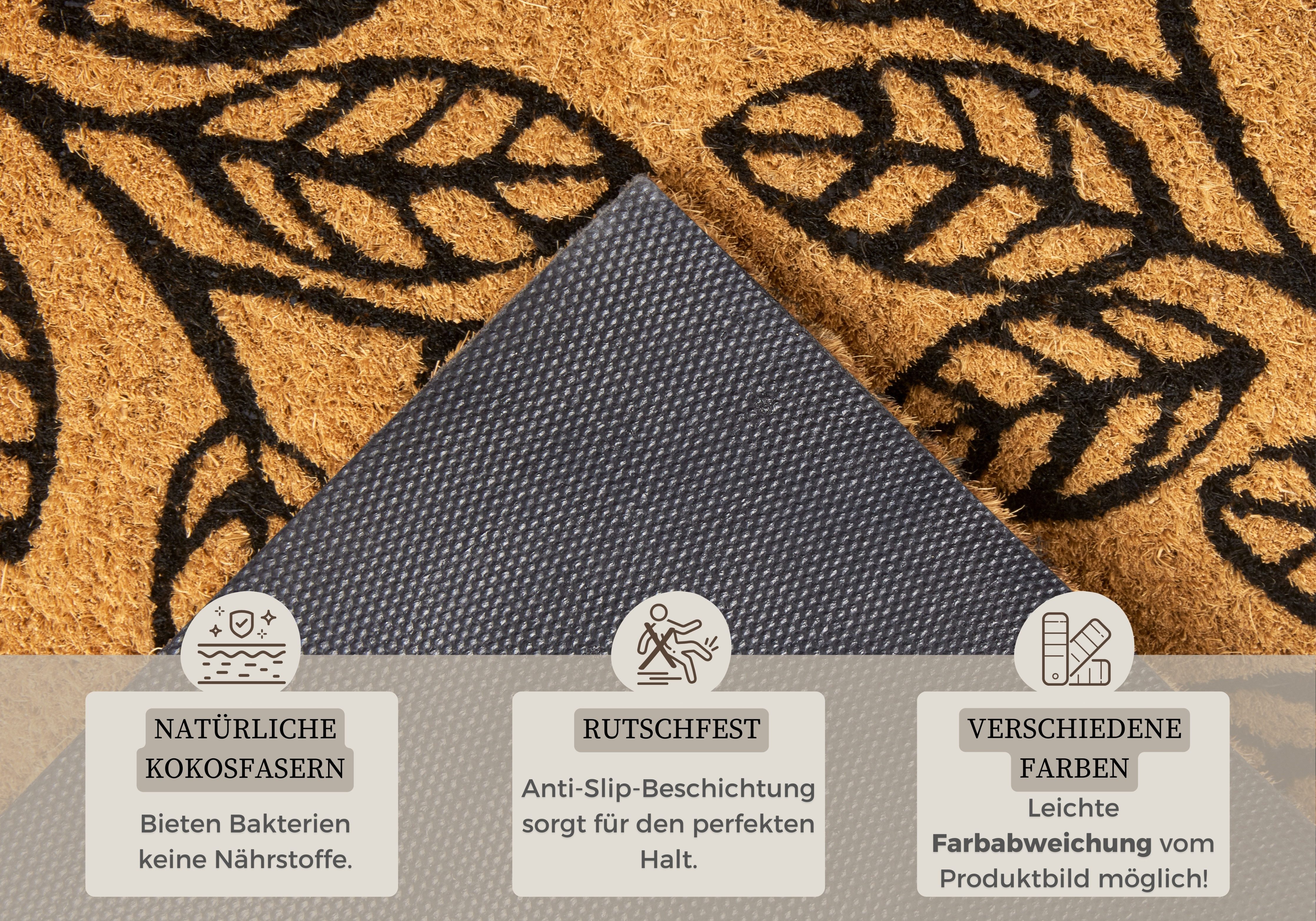 HANSE Home Mat Leafs, deurmat Kokos, vuilopvangmat, outdoor, antislip, binnen, kokosmat, gang