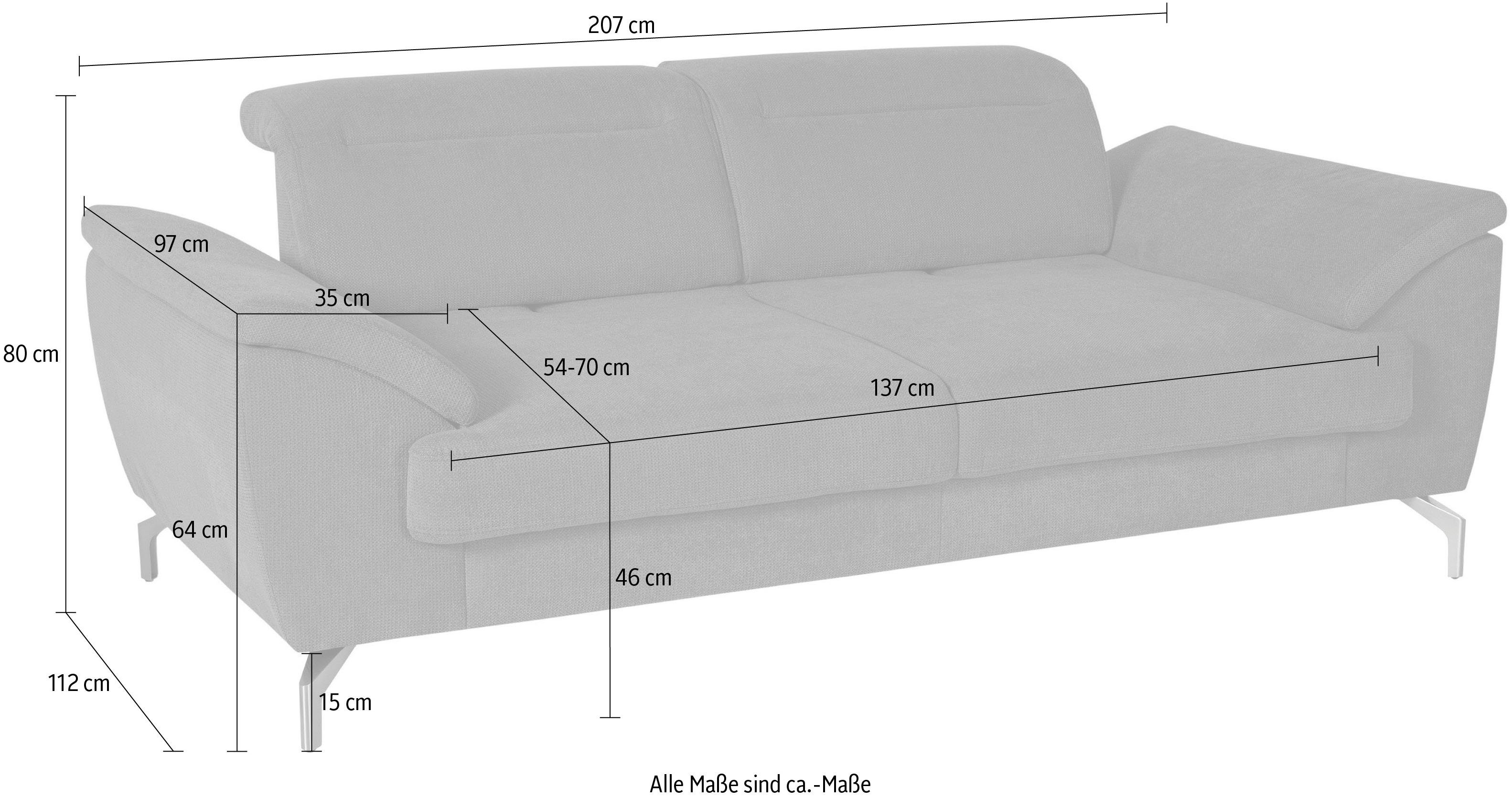sit&more 2,5-zitsbank Percy 15 cm poothoogte, zitdiepteverstelling, naar keuze verstelbare hoofdsteun