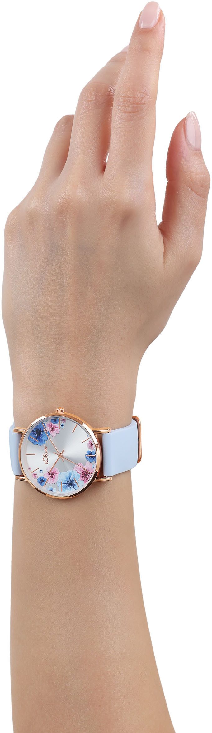 s.Oliver Kwartshorloge Polshorloge, dameshorloge, analoog, bloemen, siliconen armband