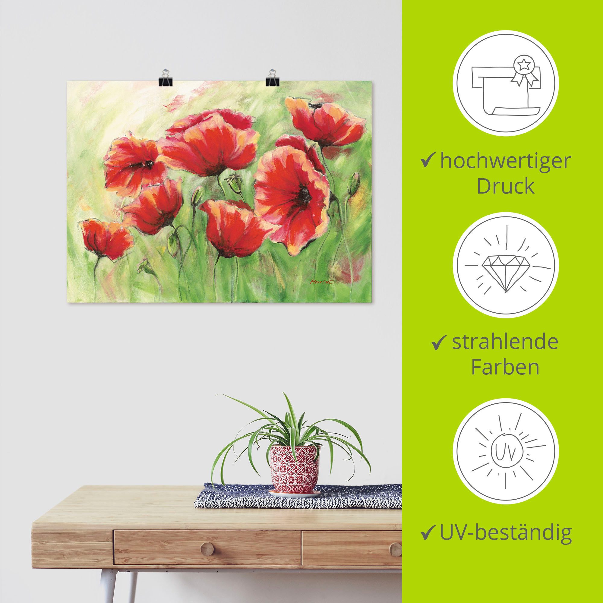 Artland Artprint Rode klaprozen II als artprint op linnen, poster in verschillende formaten maten