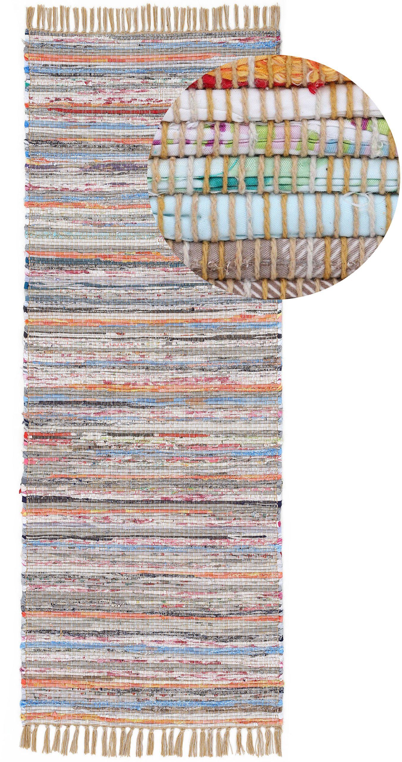 carpetfine Vloerkleed Kelim Chindi, omkeerbaar tapijt handgeweven, patchwork tapijt met franjes, ook verkrijgbaar in loperformaten
