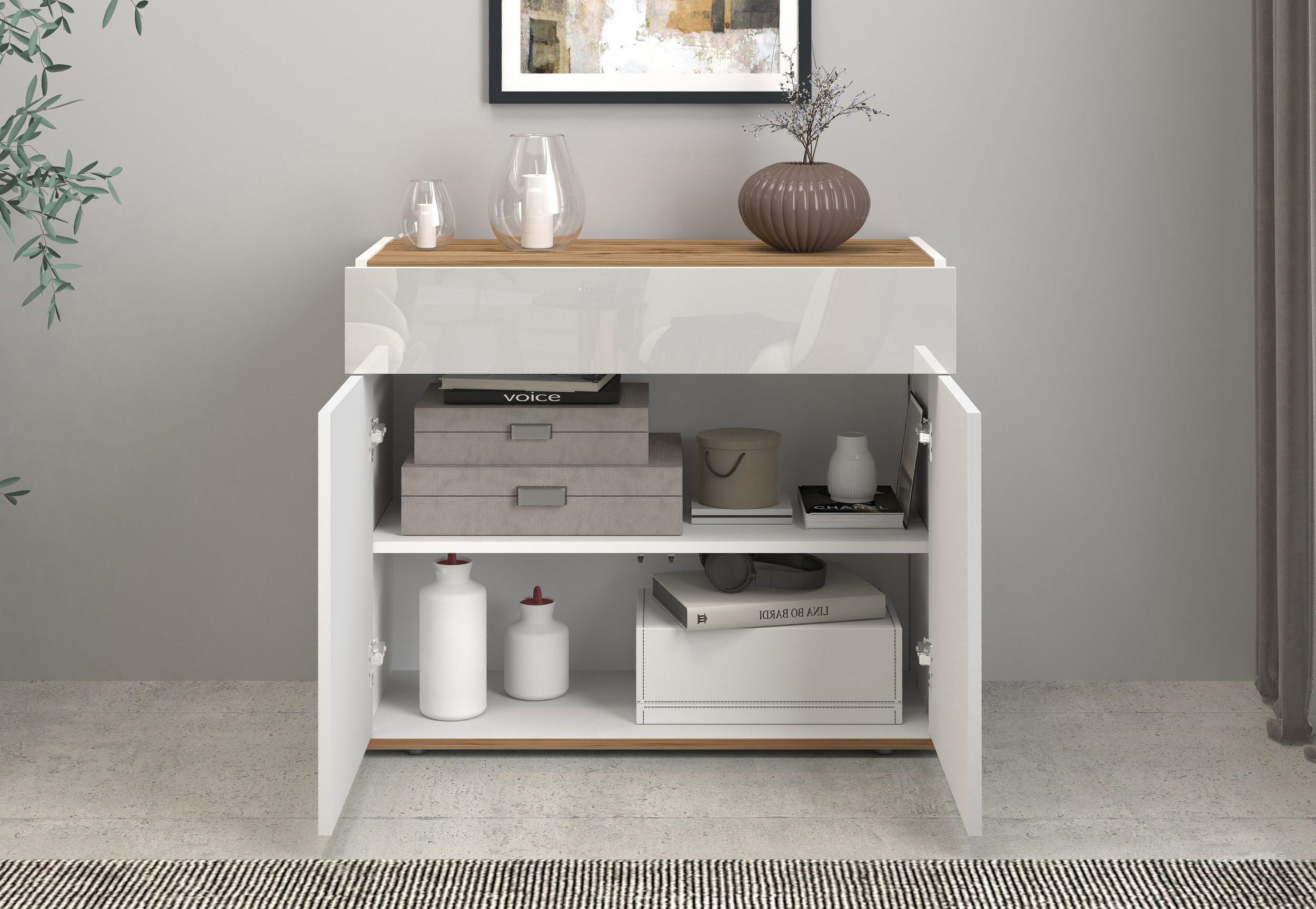 INOSIGN Dressoir Garda, Ladekast, Kast, Buffet 2 deuren, 1 lade, greeploos breedte 80,9 cm