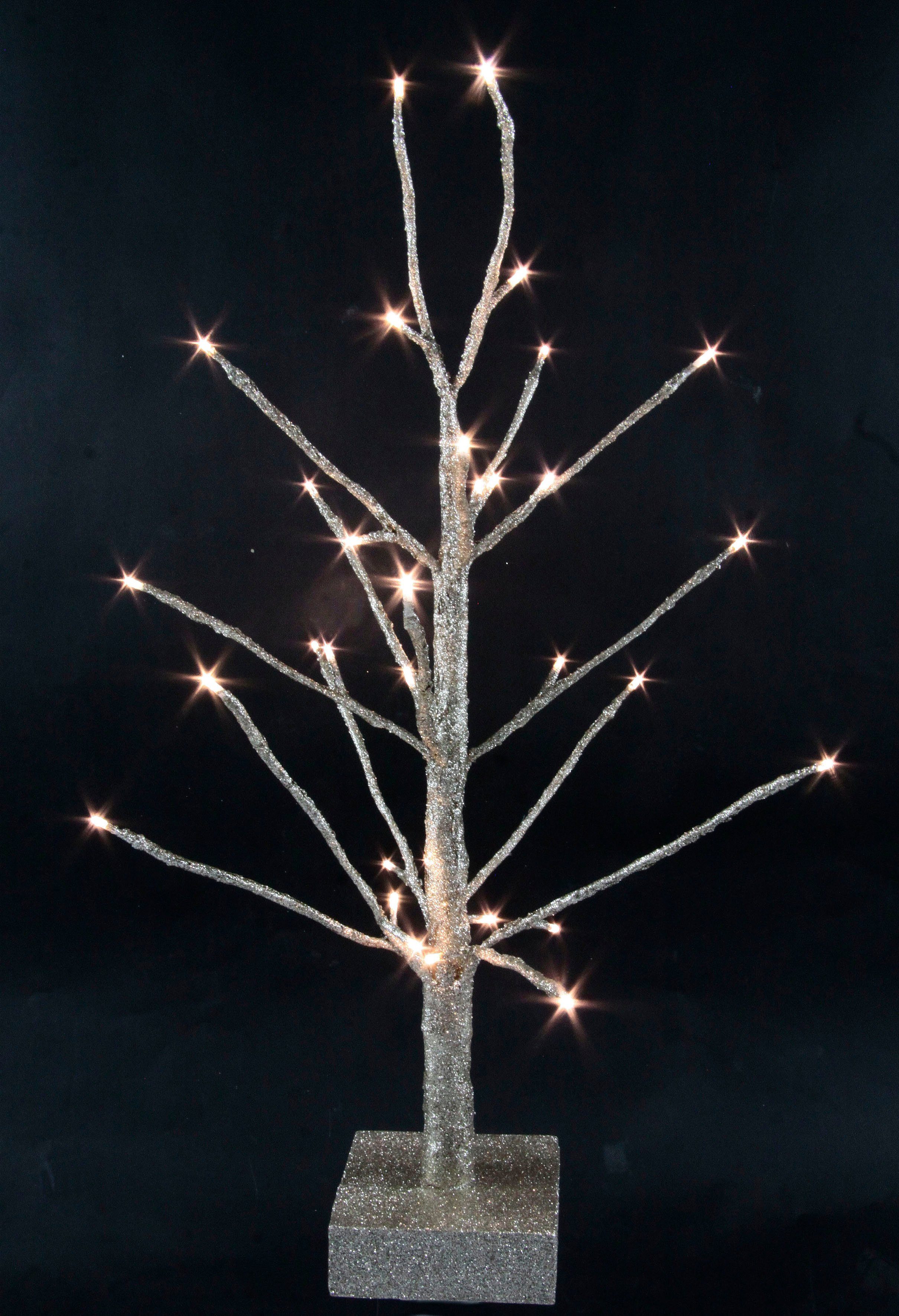 I.GE.A. Deco-boom Kunstmatige kerstboom, kerstdecoratie, kunstboom met glitter en led verlichting, champagnekleur, hoogte 65 cm (1 stuk)