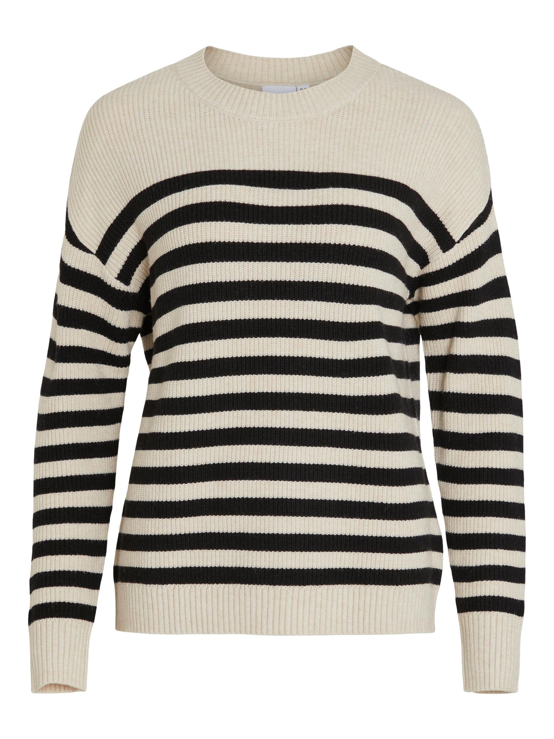 Vila Trui met ronde hals VIRIL RIB STRIPE L S KNIT TOP NOOS