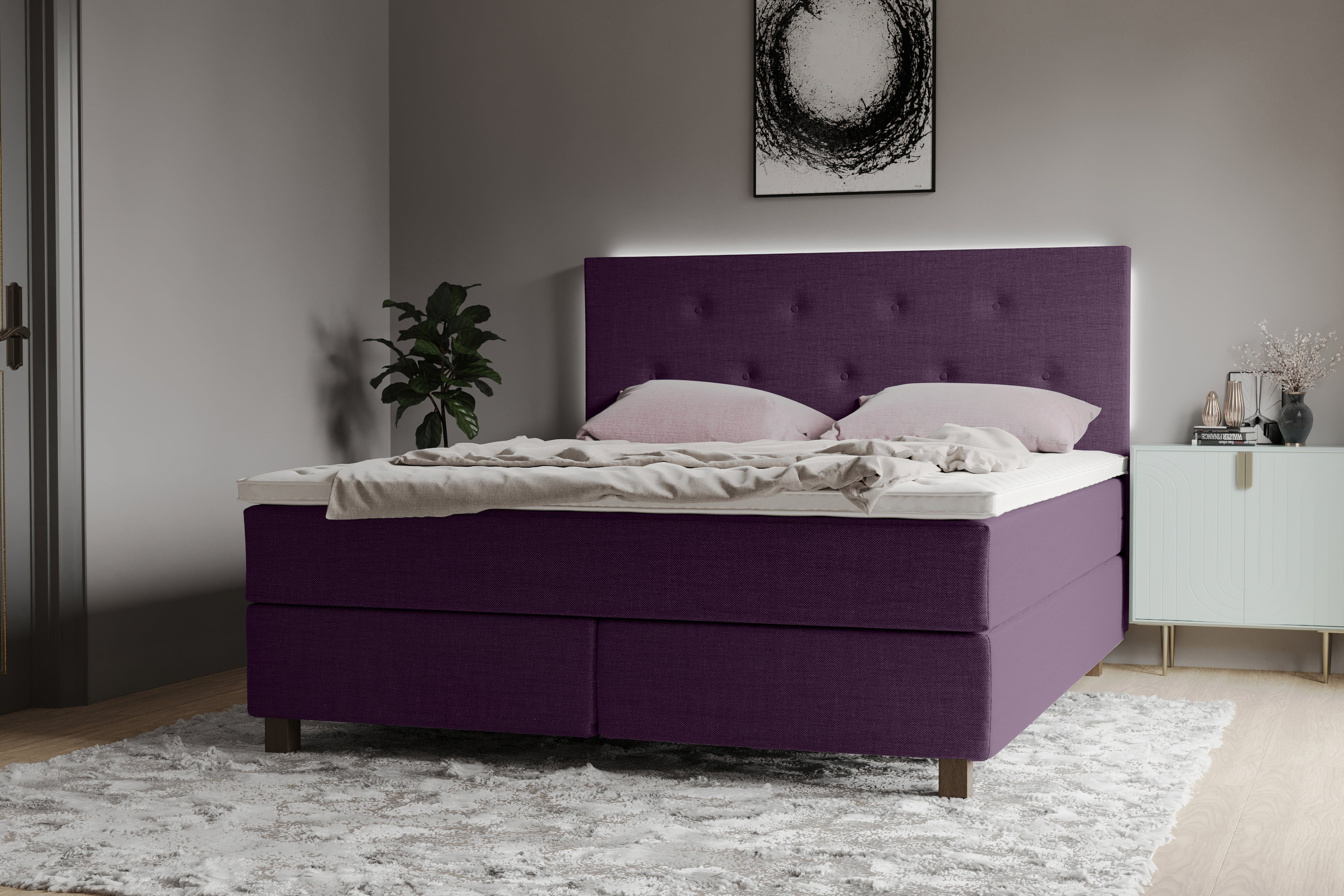 INOSIGN Boxspring Alenika met ledverlichting, met pocketveringsmatras boxsprings paars