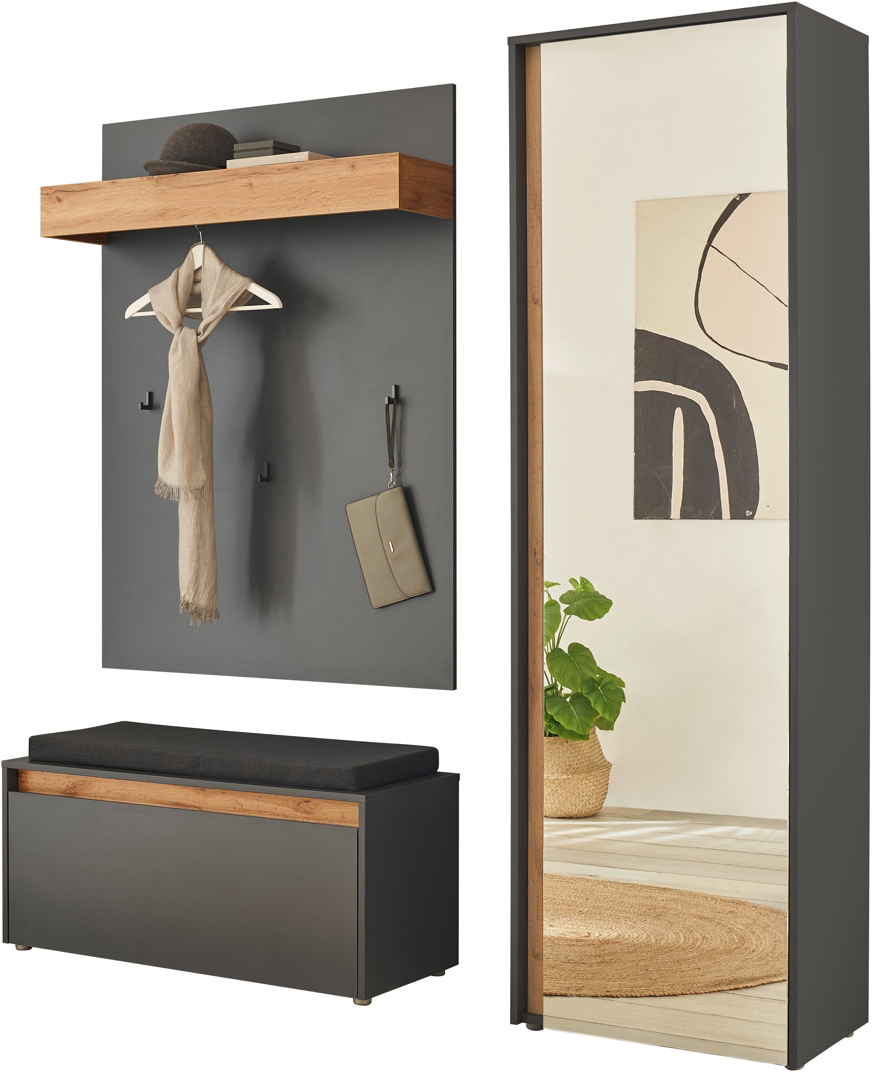 INOSIGN Halmeubelset GIRON/ CiTY, Garderobe in Wotan Eik, moderne garderobekast (complete set, 3-delig)