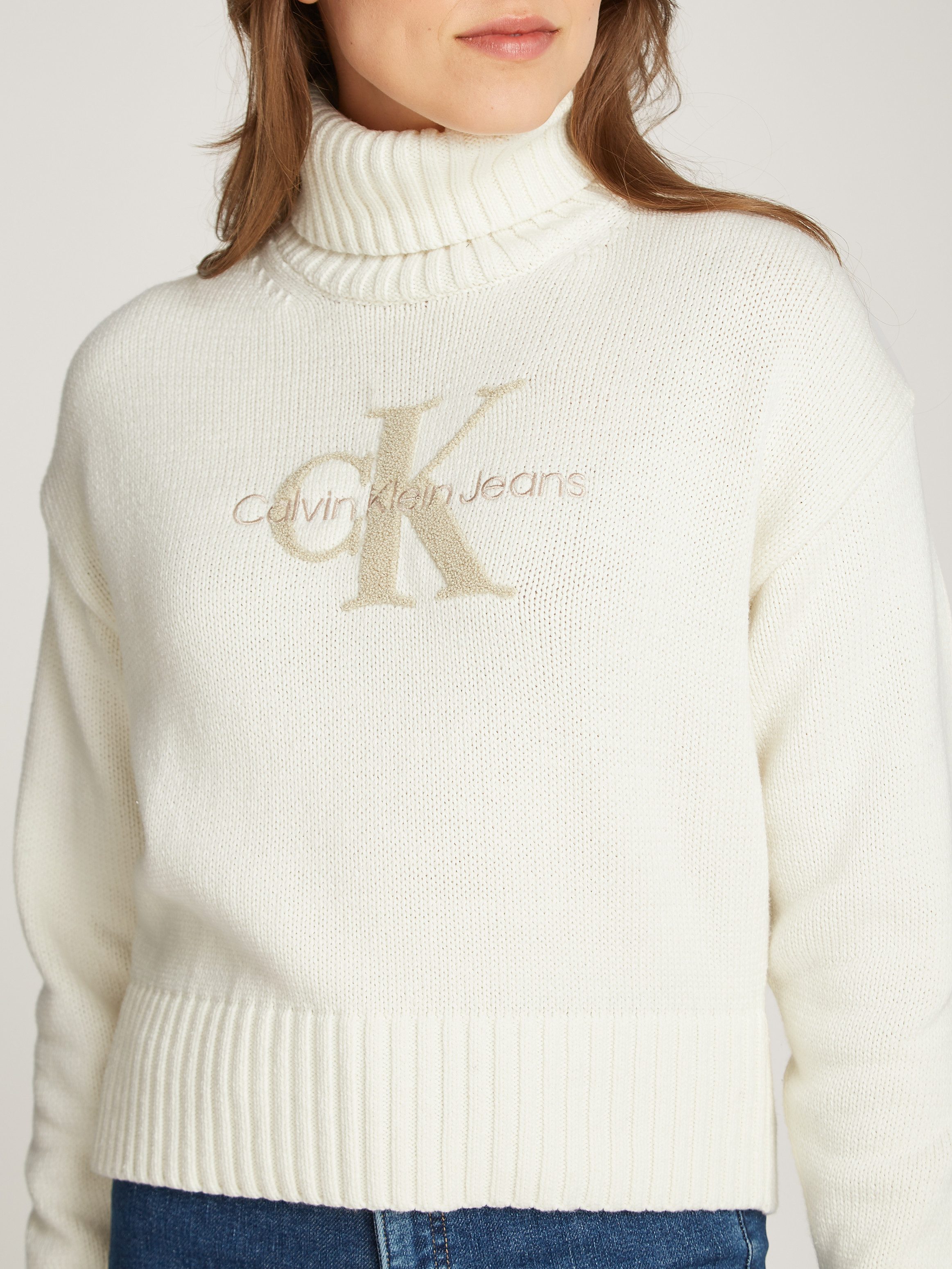 Calvin Klein Trui met staande kraag CHENILLE MONOLOGO SWEATER