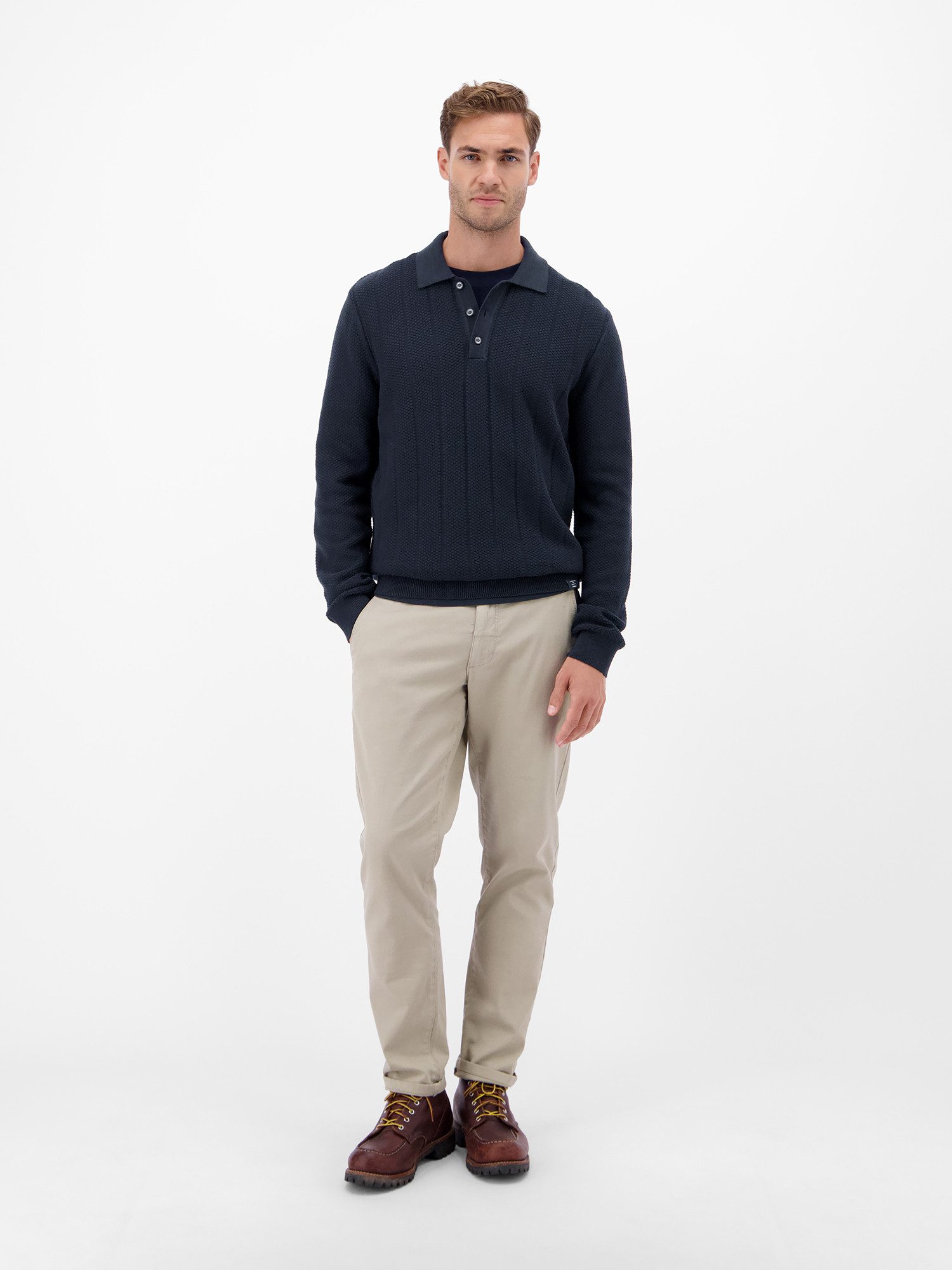 Lerros Gebreide trui LERROS Gebreide polo met brede ribbel