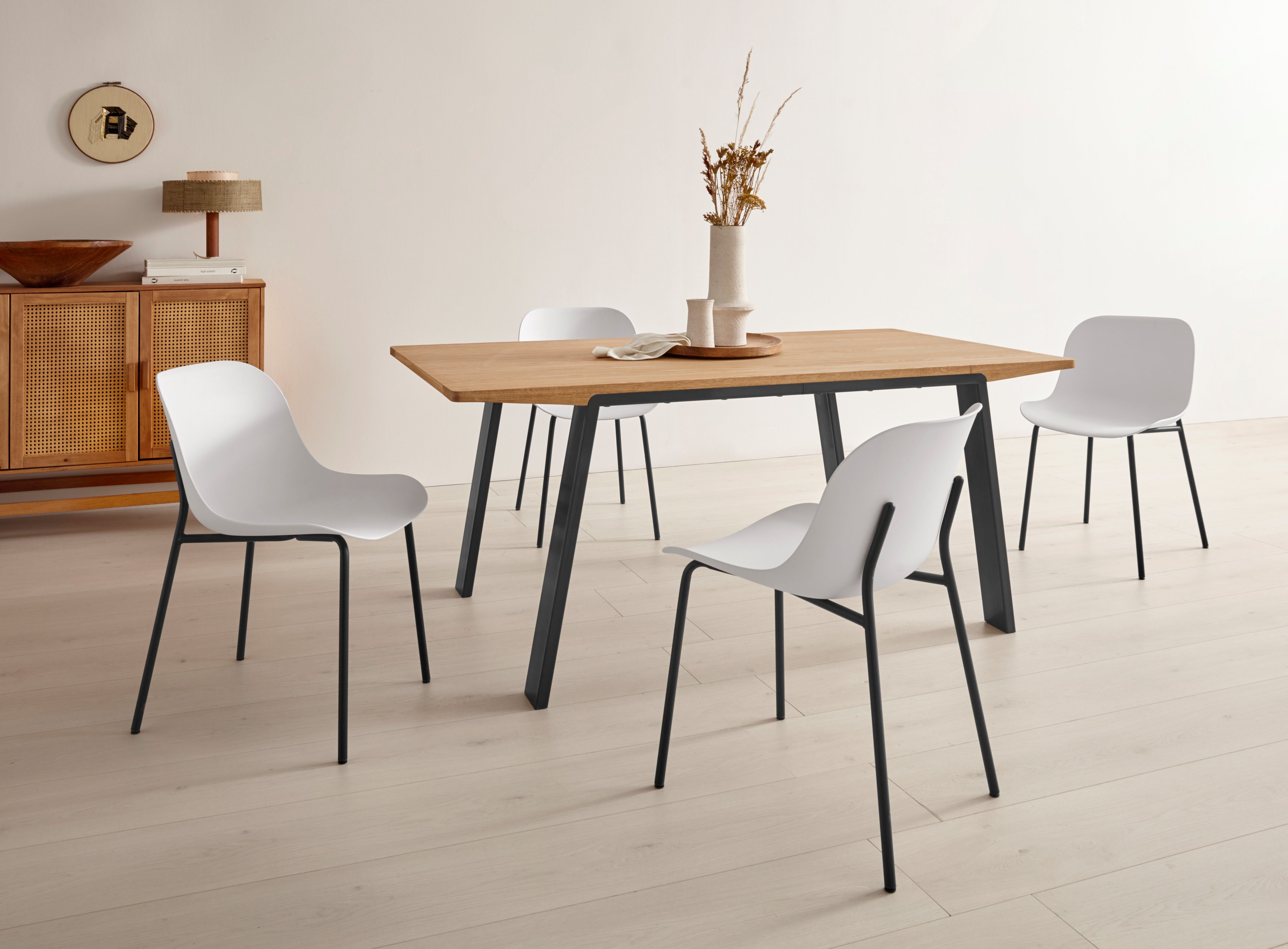 OTTO products Eettafel Flemming Massief eikenhout, 175 cm of 225 cm, elegant gewelfd tafelblad