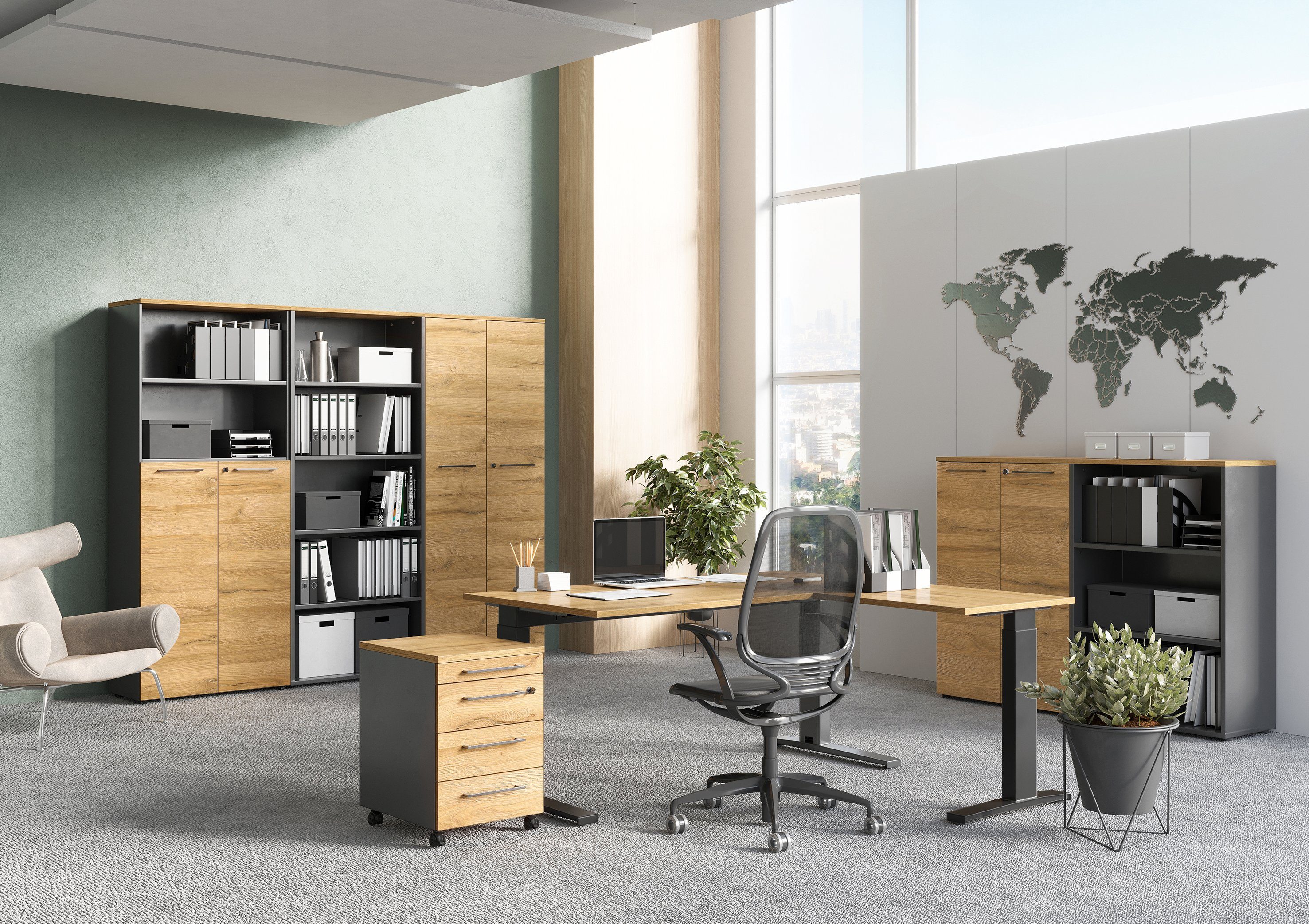 GERMANIA Archiefkast GW-Agenda, multifunctionele kast, afsluitbaar optioneel met 2 open vakken, afmetingen 80x197 cm, made in germany