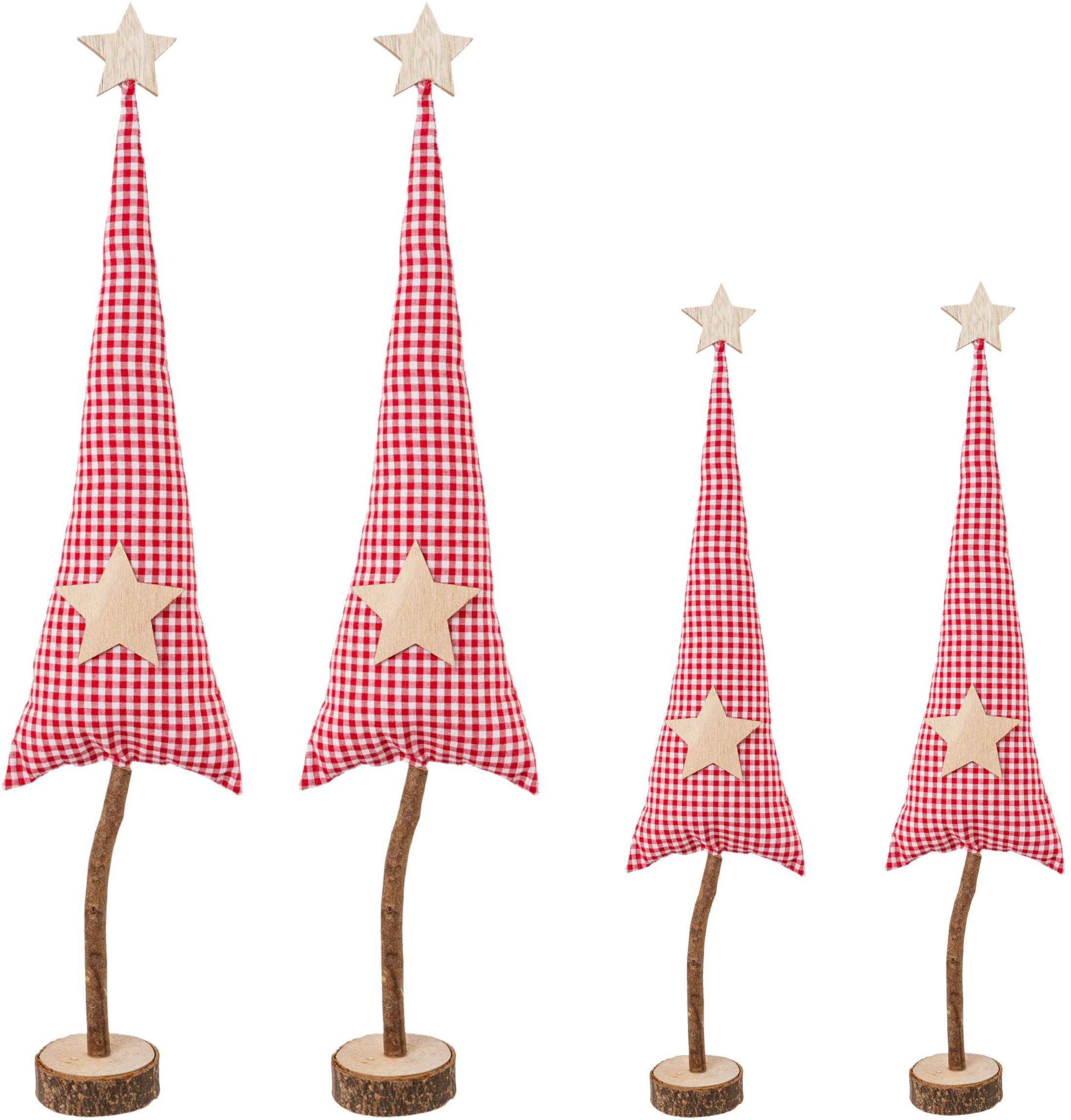 Creativ deco Deco-boom Kerstversiering rood van stof in 2 maten: 30x9 cm, 40x13 cm (4 stuks)