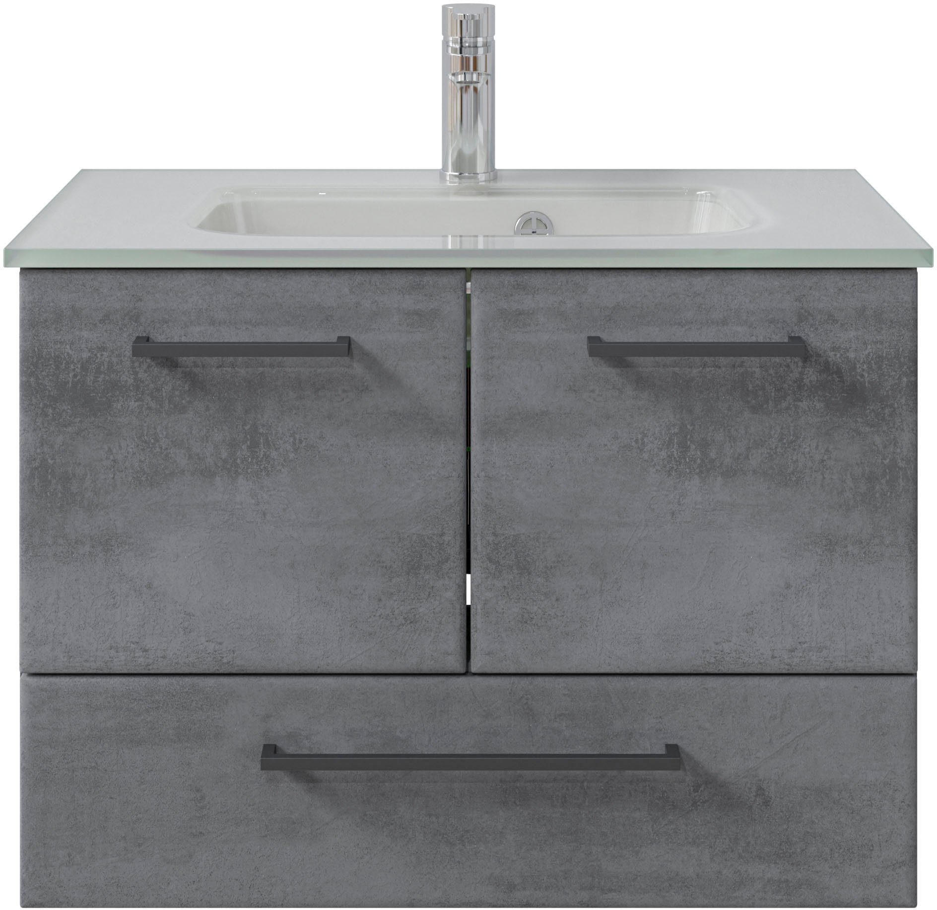 Saphir Badkamerserie Quickset 945 glazen wastafelonderkast met onderkast, 74 cm breed, wastafelmeubel (1 stuk) badmeubelsets grijs