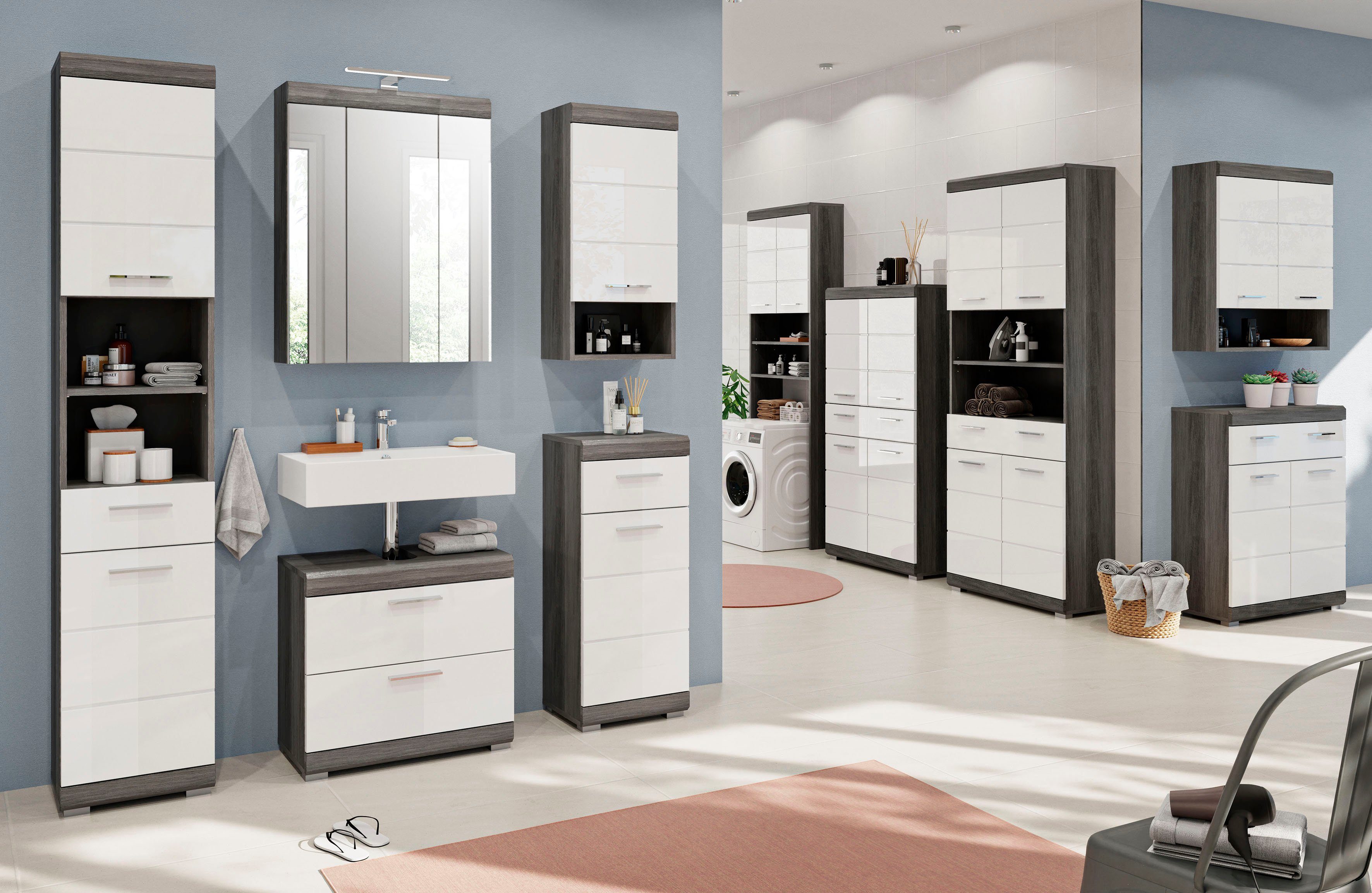 inosign kast voor wasmachine siena badkamermeubels badkamerkast, wasmachine, 2 deuren, breedte 63 cm grijs