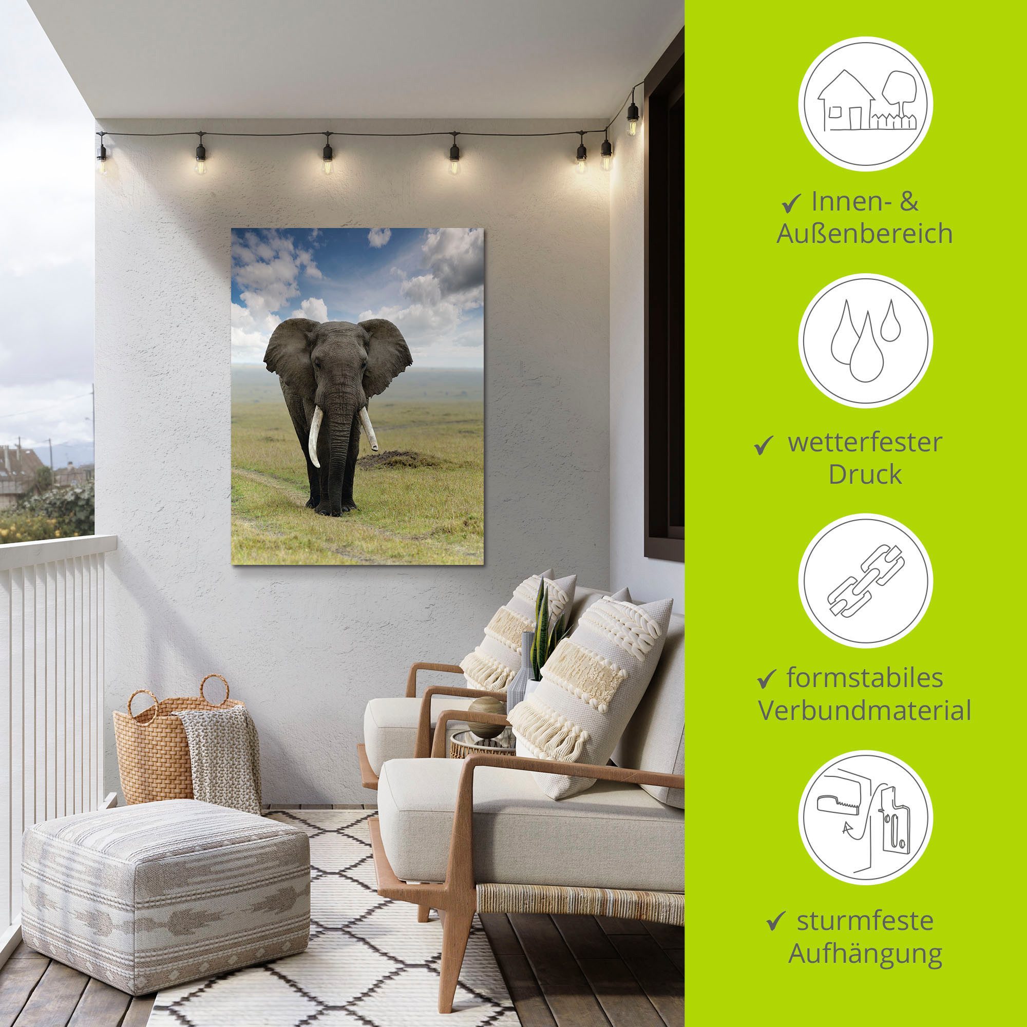 Artland Artprint Olifant als artprint van aluminium, artprint voor buiten, artprint op linnen, poster in verschillende maten. maten