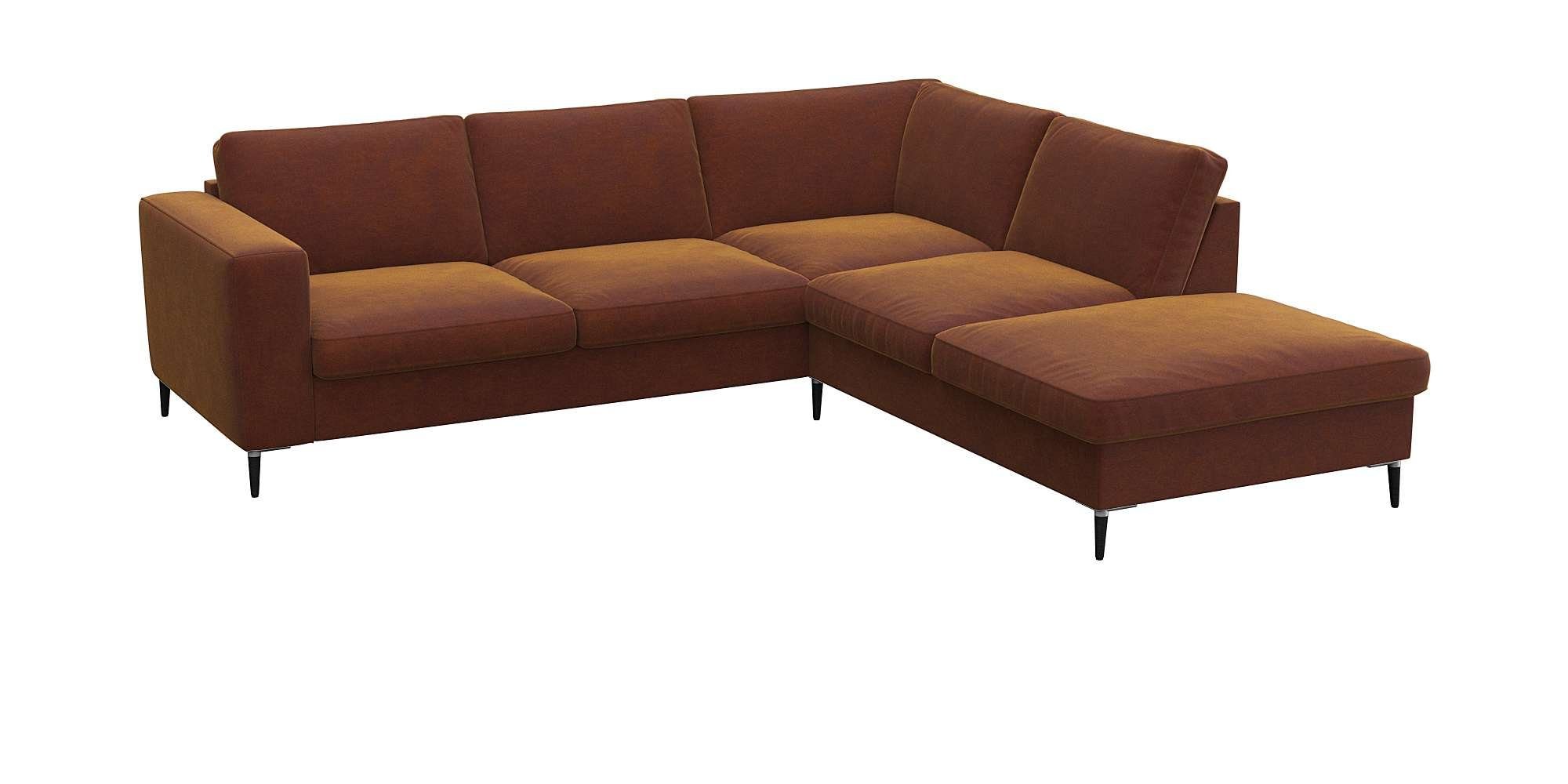 FLEXLUX Hoekbank Fiore, L-vorm brede armleuningen, aluminium/zwarte poten, bxd 241x225 cm, koudschuim in de zitting