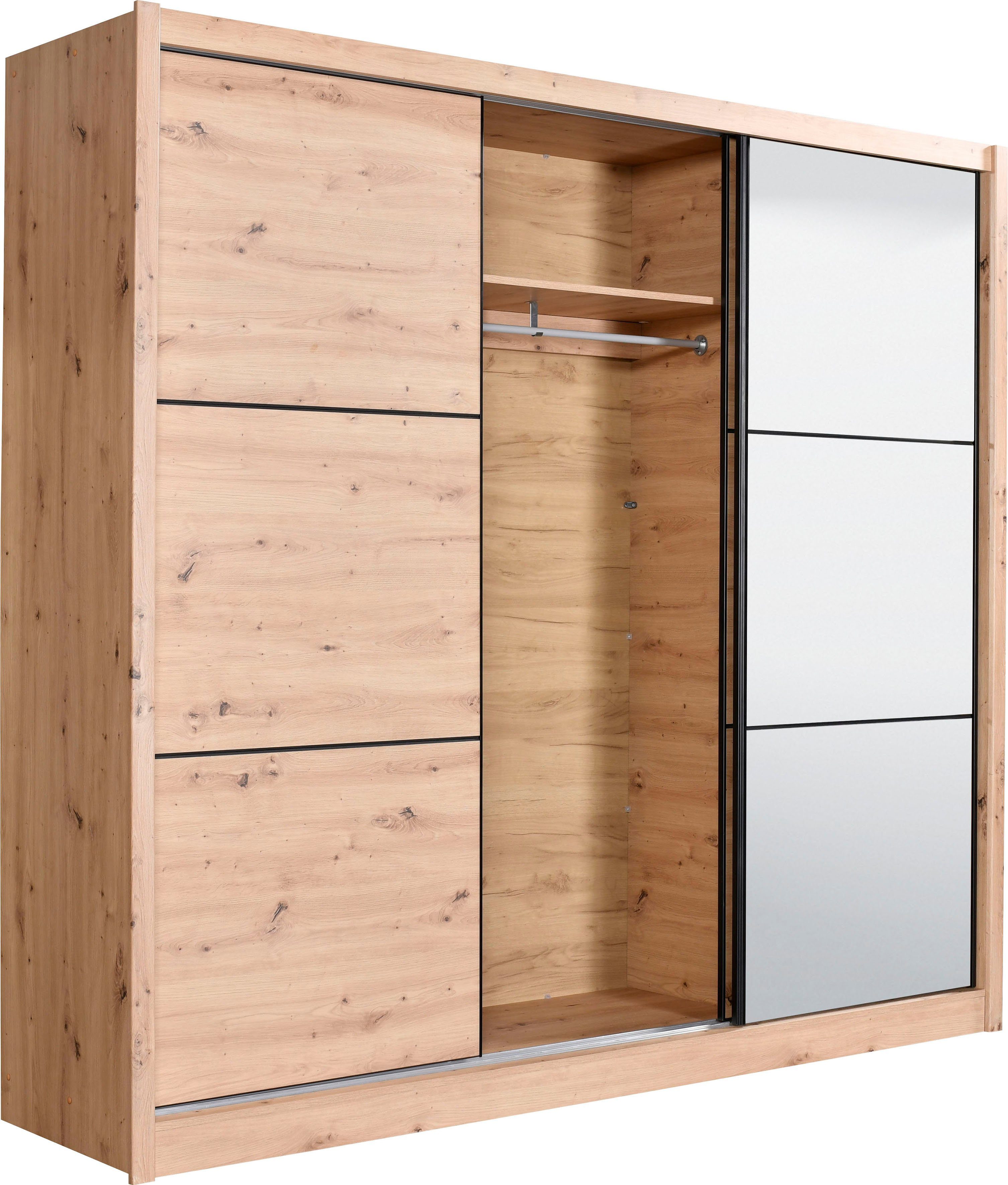 INOSIGN Zweefdeurkast Navara kledingkast met spiegel linnenkast garderobe met royale binnenuitrusting, fsc®-gecertificeerd, in 3 breedtes