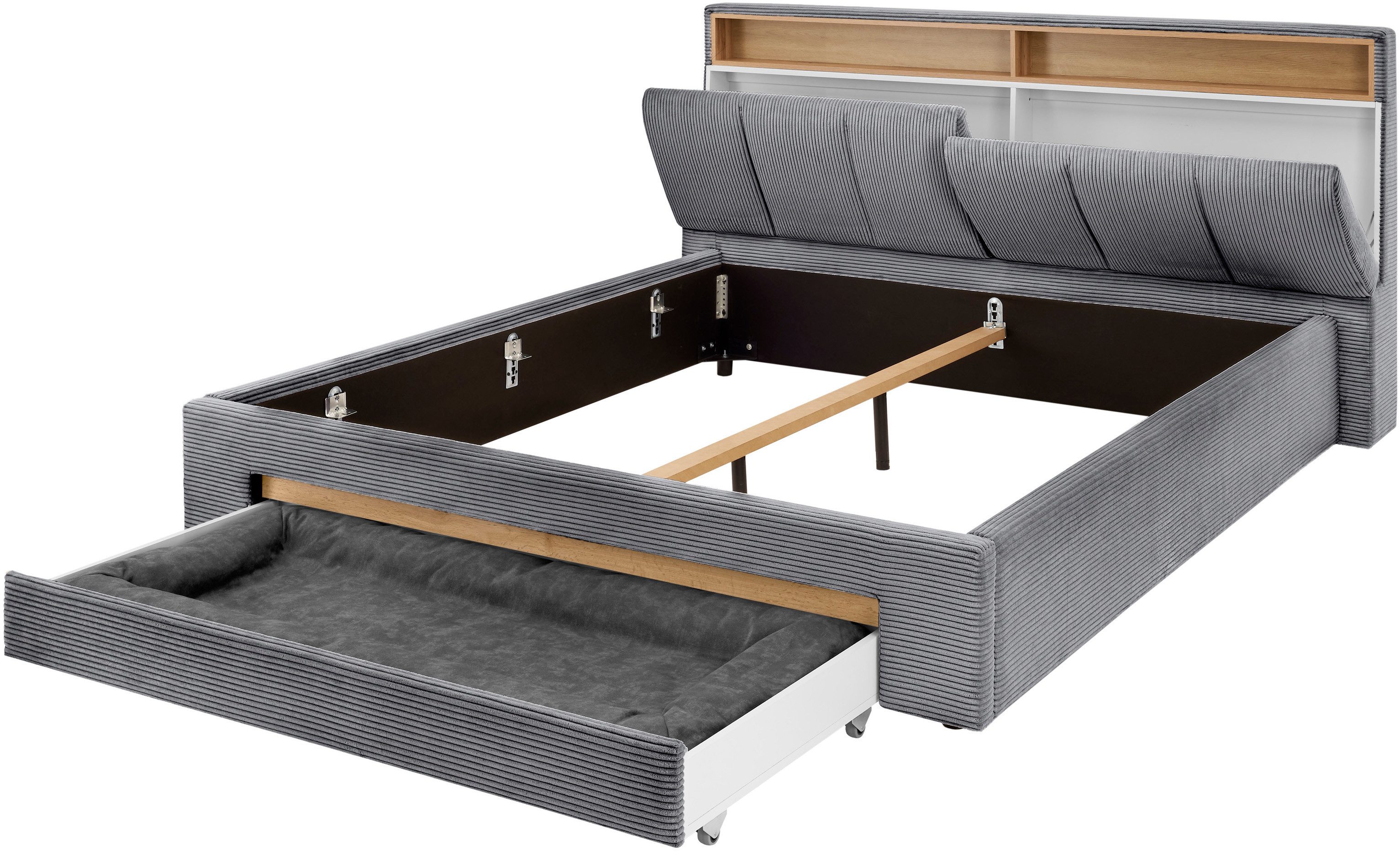 INOSIGN Gestoffeerd bed CiTY/GiRON,, gepolsterd opbergbed, met LED-verlichting Bedkisten met hondenbed of als opbergruimte, opklapbare hoofdeinden