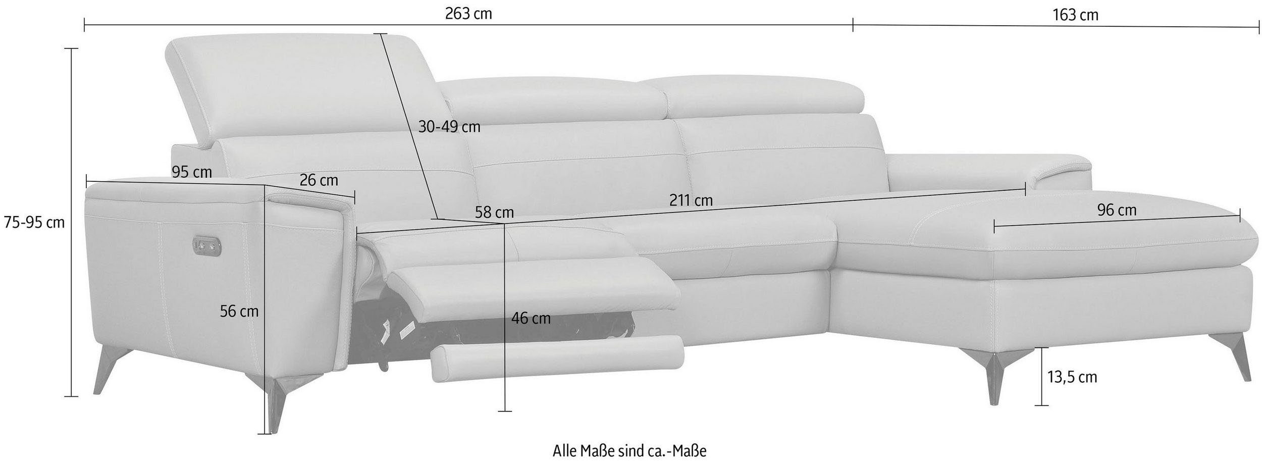 Places of Style Hoekbank Theron, L-vorm, 263 cm, elektrische relaxfunctie, usb-aansluiting, handmatig verstelbaar hoofdeind