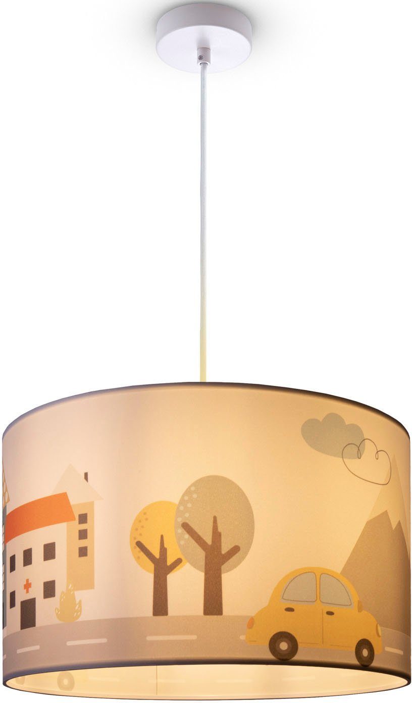 Paco Home Hanglamp Hugo Cabri Pendellamp kinderkamer aan plafond stof lampenkap brandweer politie