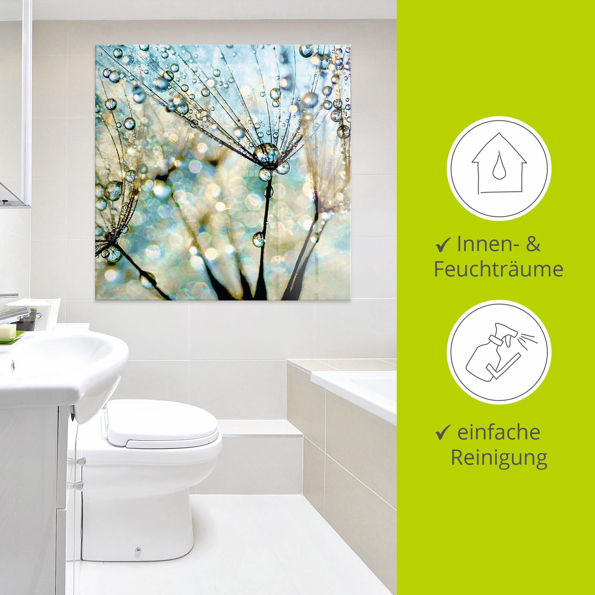 Artland Print op glas Pluizenbol blauwe diamanten