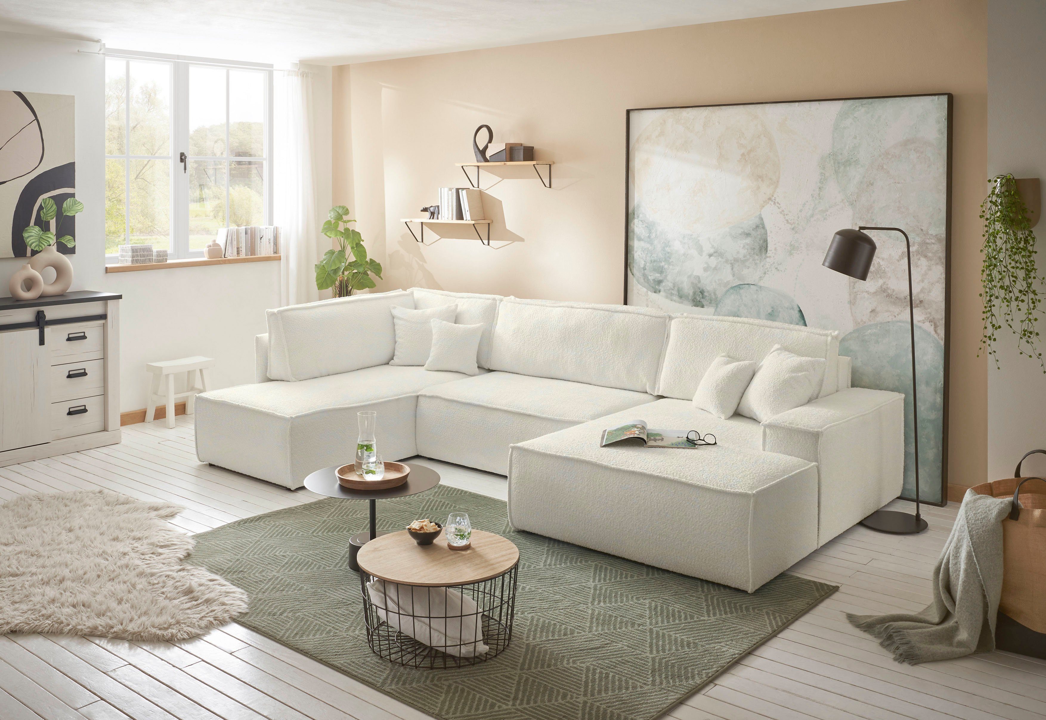 andas Zithoek FINNLEY U-model XXL 329 cm, bedbank, slaapfunctie m. bedkist