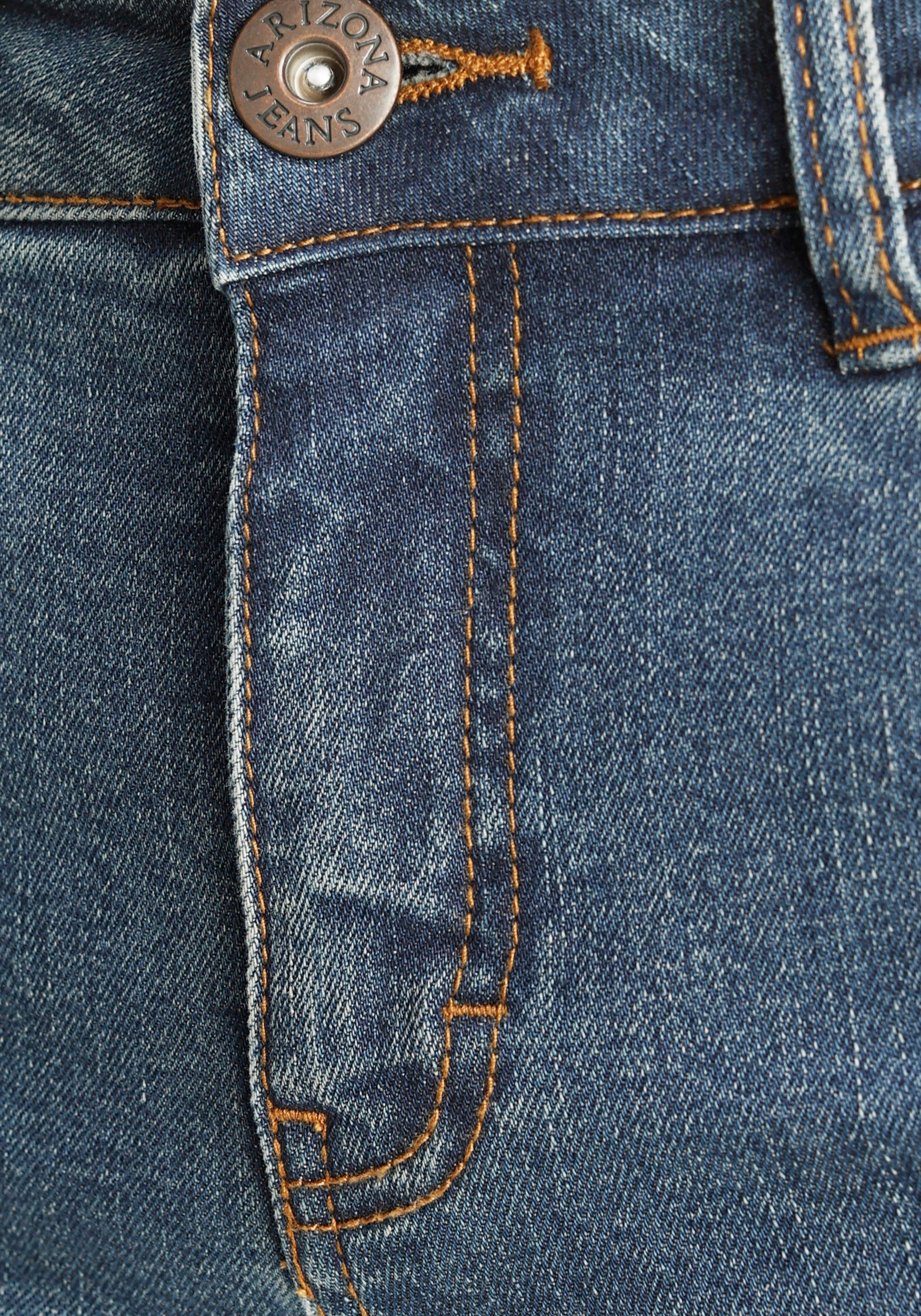 Arizona Slim fit jeans Tailleband met zij-elastiek inzet smalle pasvorm, skinny jeans, used-wassing, hoge taille