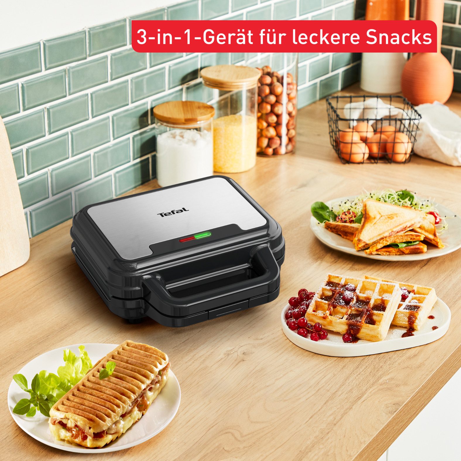Tefal Sandwichmaker Ultracompact 3-in-1 Sandwich/Wafel/Panini, anti-aanbaklaag