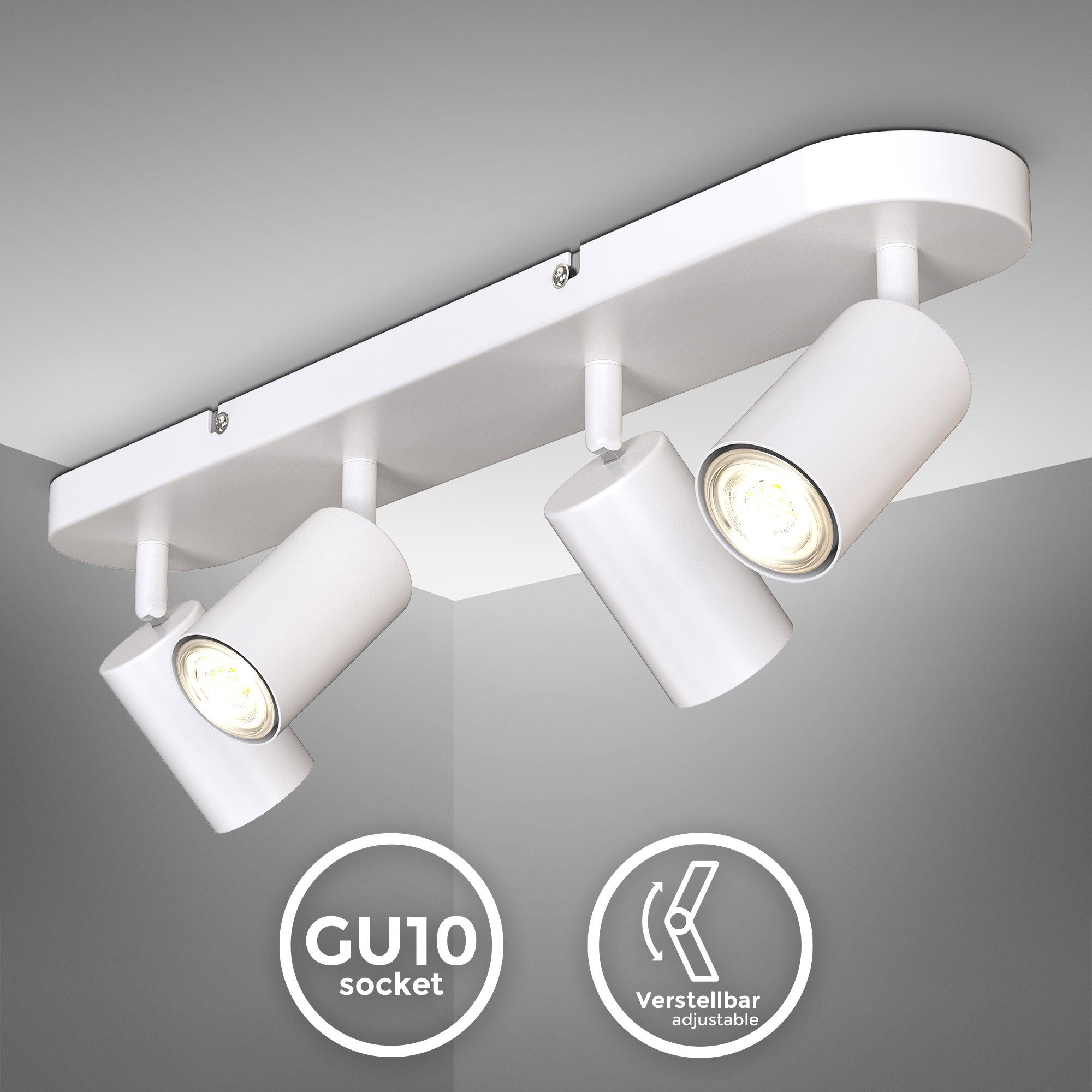 B.K.Licht Plafondspotje 4-vlamige spotlamp, draaibaar, zwart, zonder lichtbron (1 stuk)