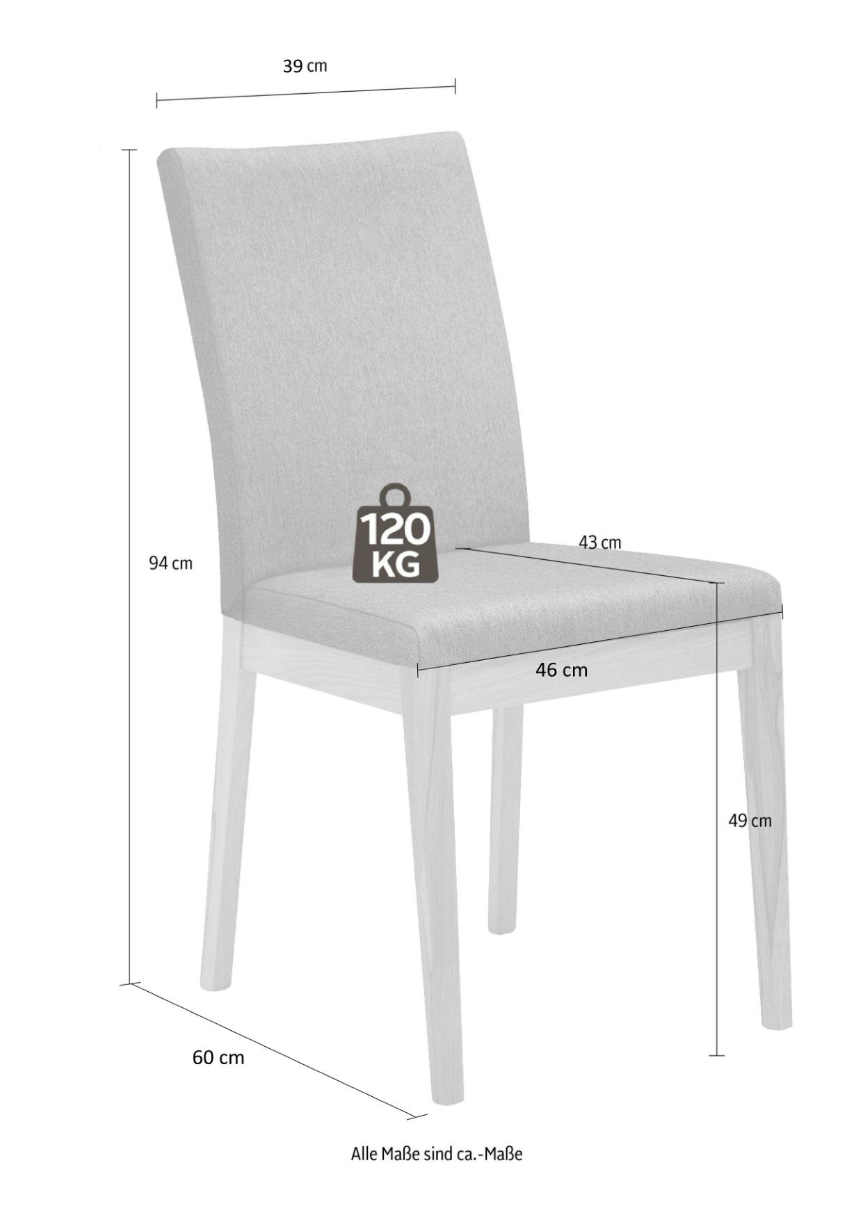 Home affaire Stoel met 4 poten Dendres Zitting en rugleuning zacht verdikt (set, 2 stuks)