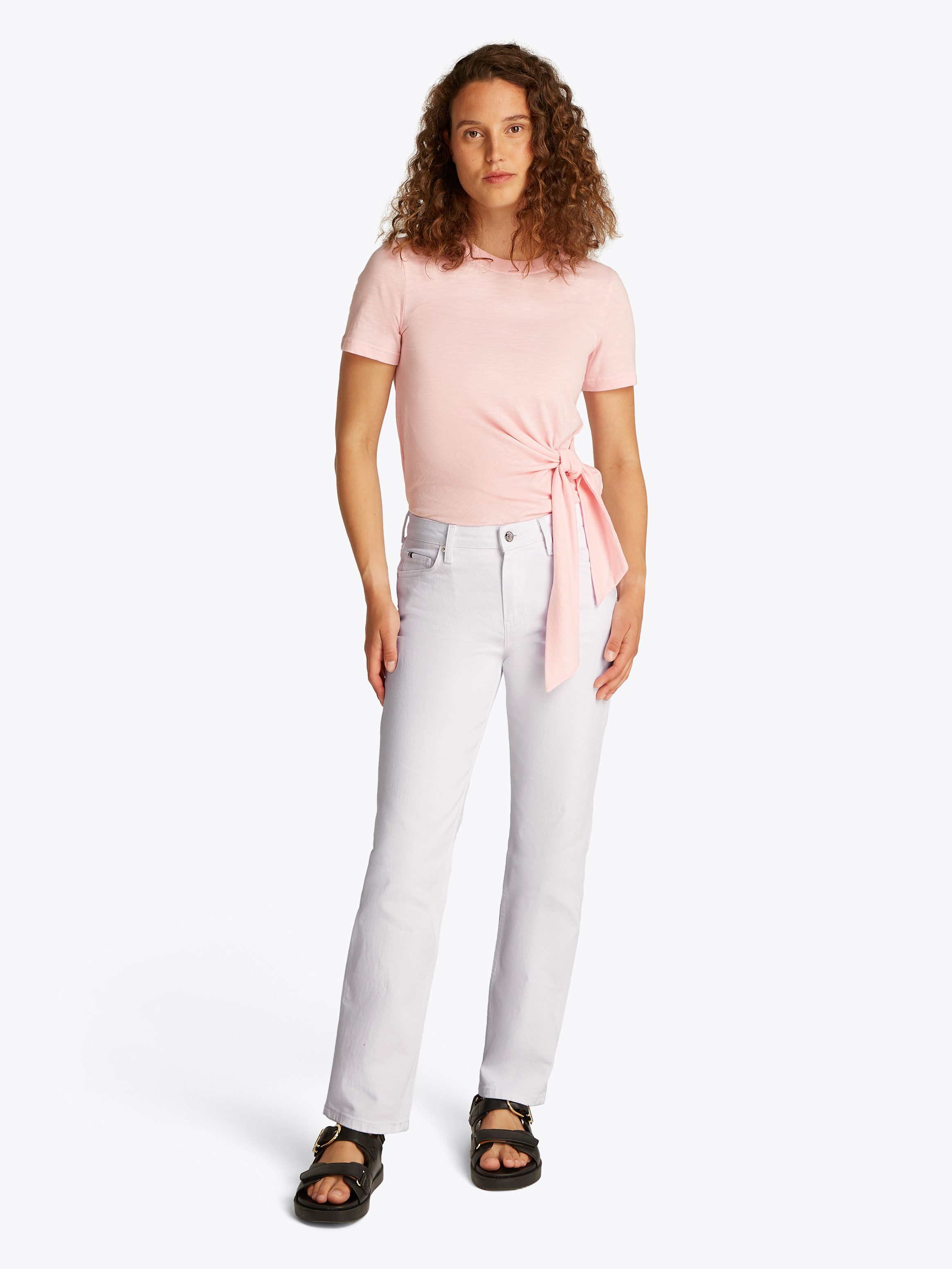 Tommy Hilfiger Straight jeans CLASSIC STRAIGHT RW ECRU met logo-badge, in enkel-lengte