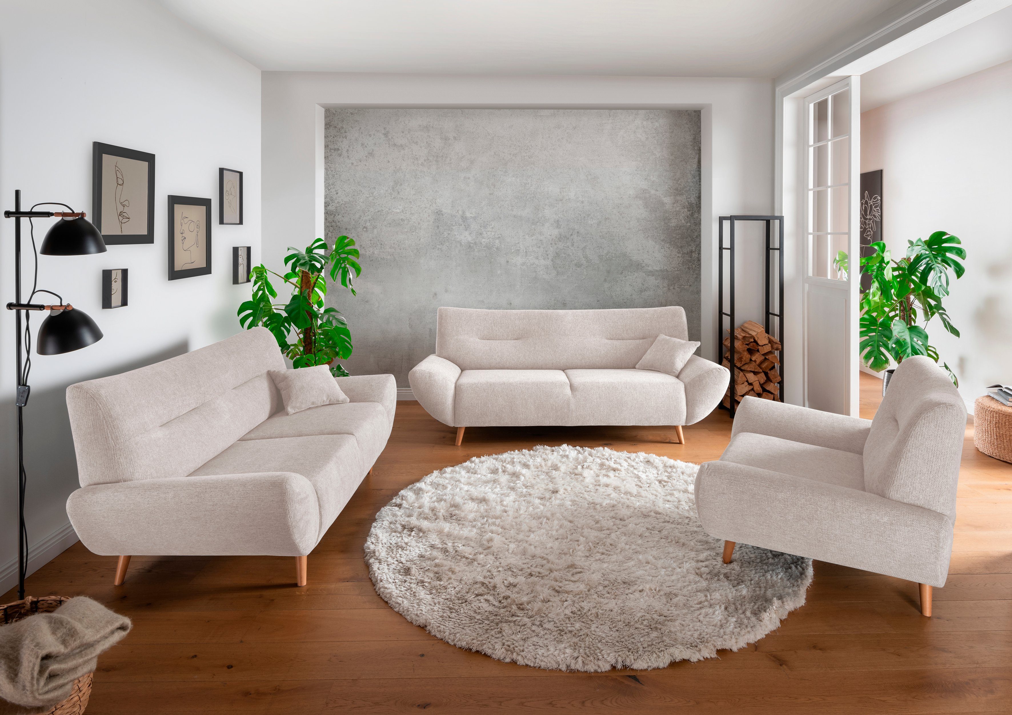 INOSIGN 2-zitsbank Drago elegant en tijdloos, comfortabel, houten voet