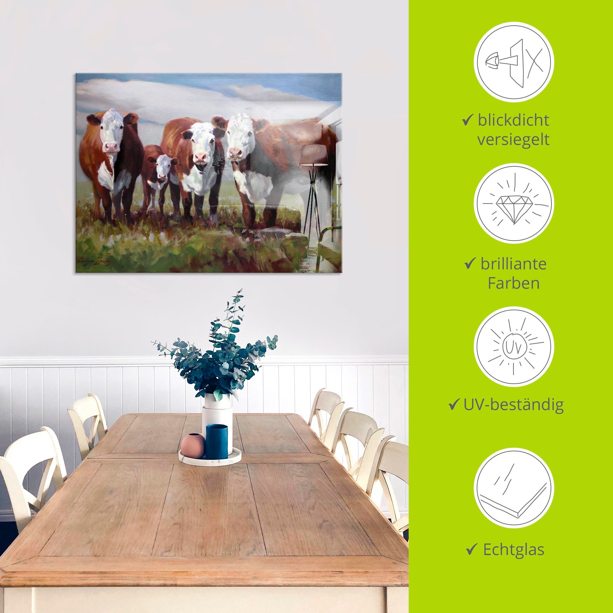 Artland Print op glas Thuis van de koeien in verschillende maten