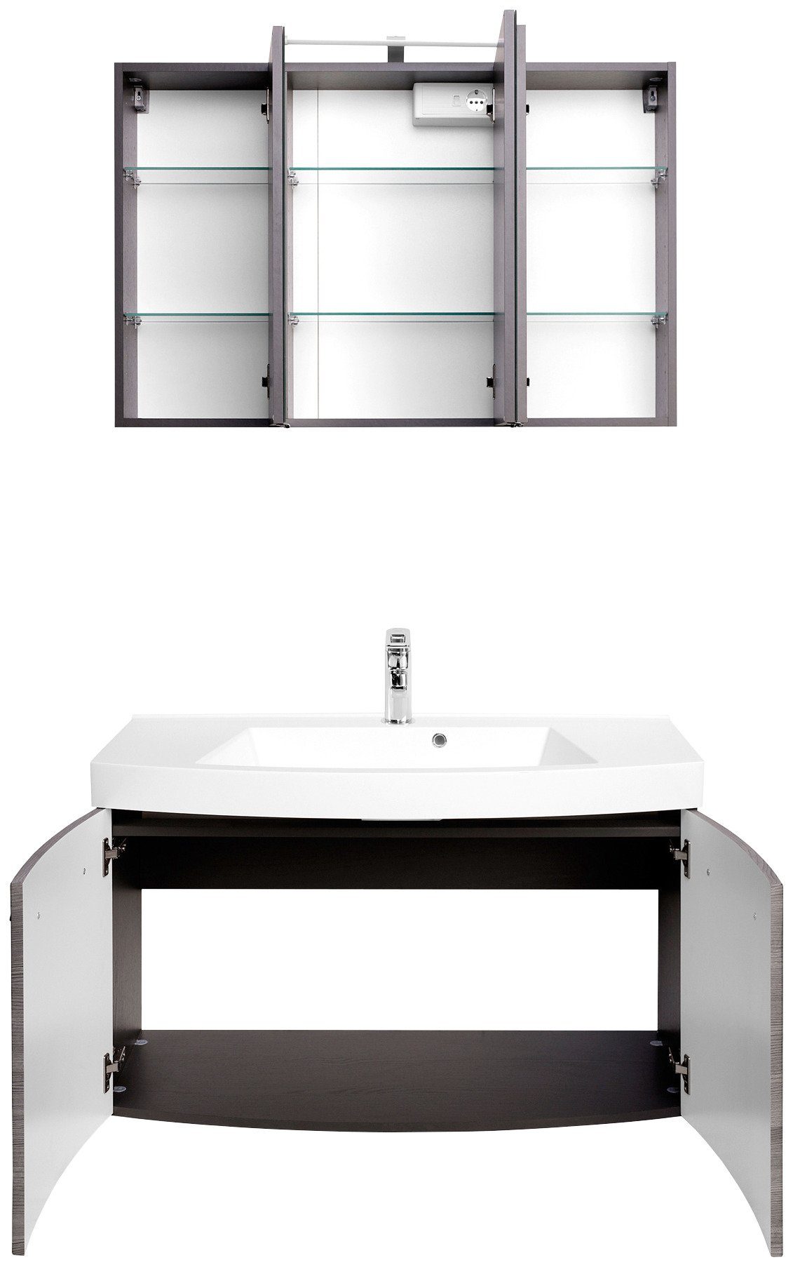 welltime Badkamerserie Florida Wastafelmeubel breedte 100 cm en spiegelkast (2-delig)