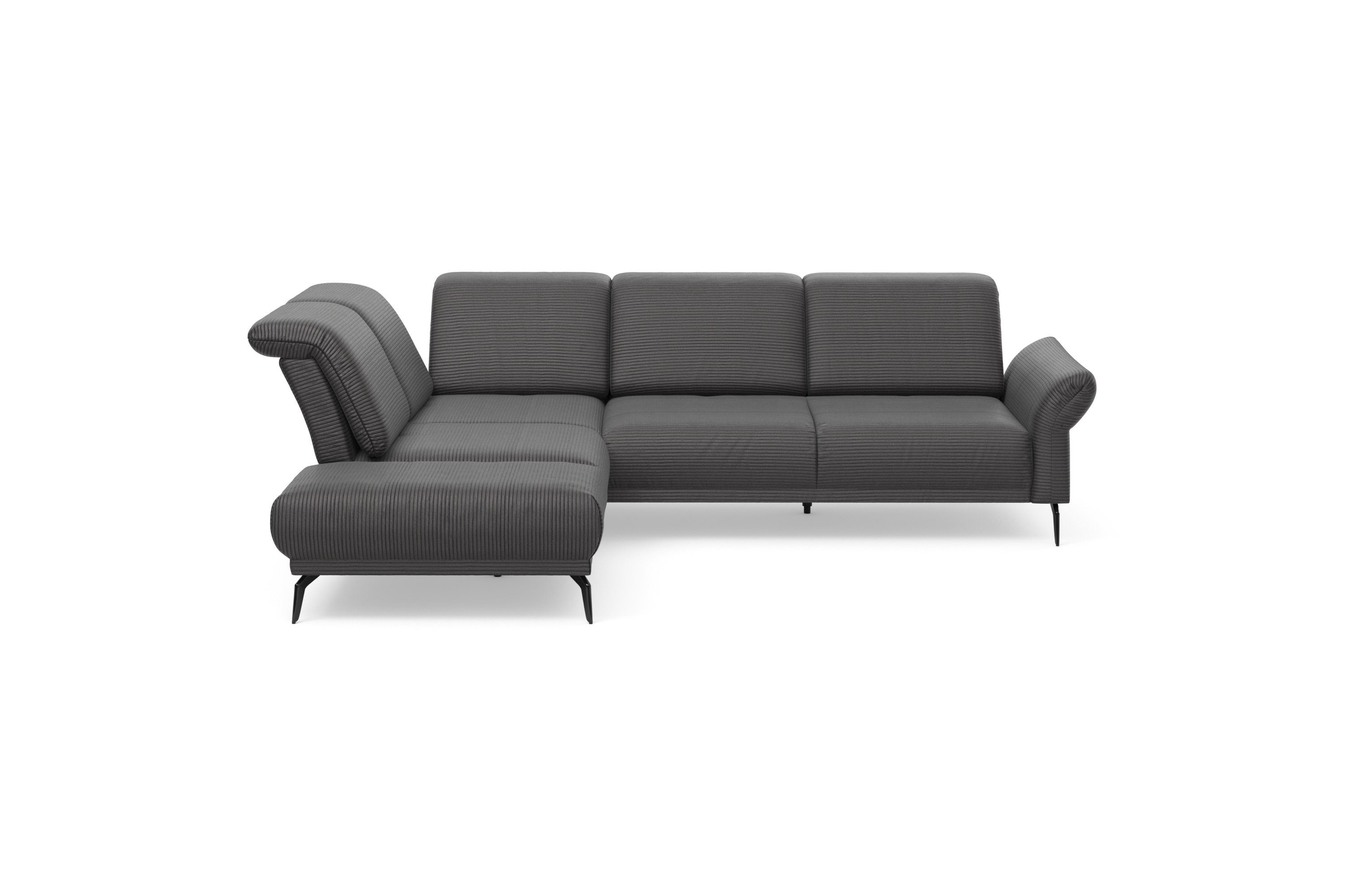INOSIGN Hoekbank Coco L-vorm Verstelbare zitdiepte, armleuning en hoofdeind, cordbekleding, poothoogte 15 cm