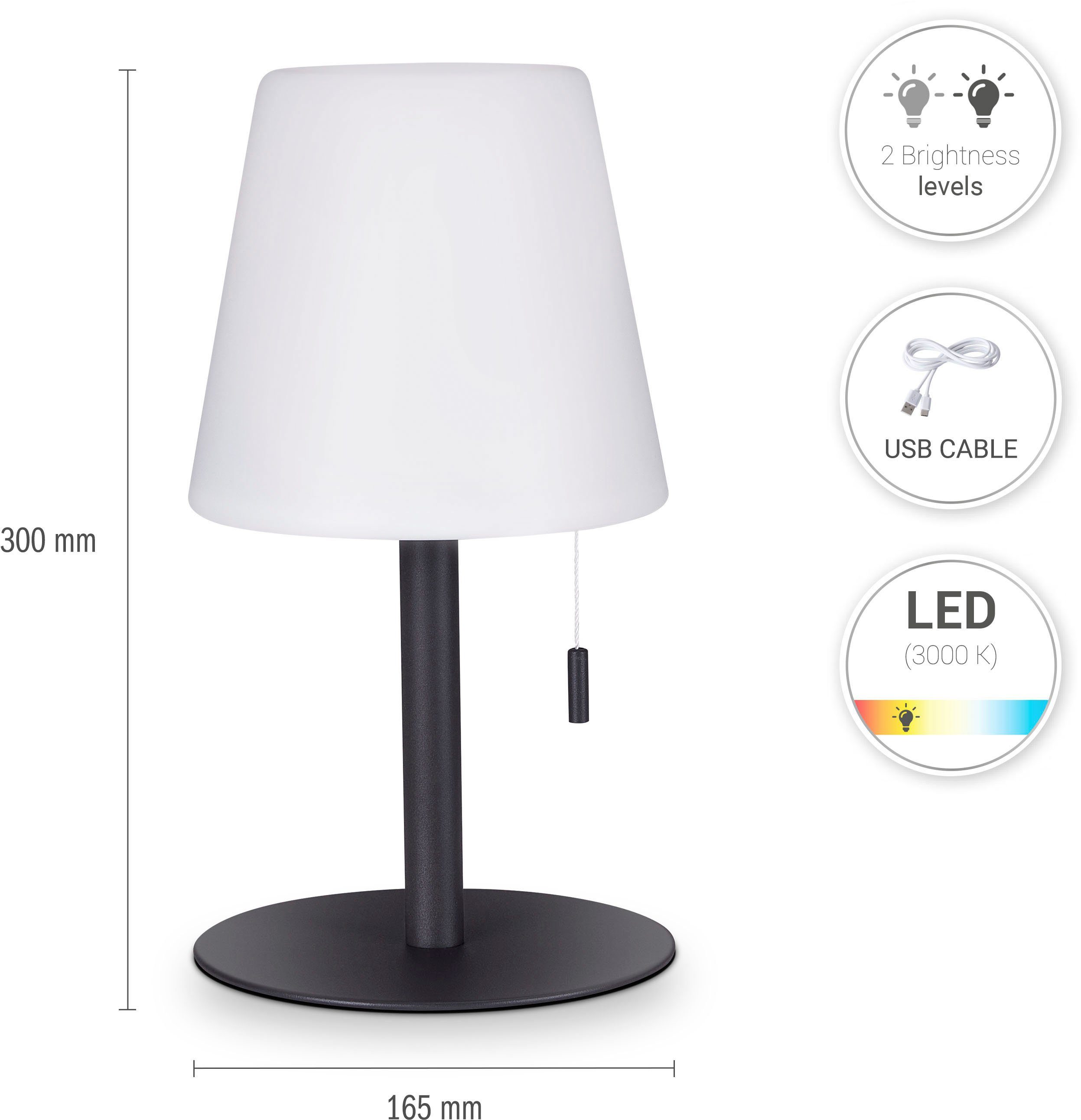 Paco Home Tafellamp JEN LED accu draadloos oplaadbaar nacht trekker schakelaar