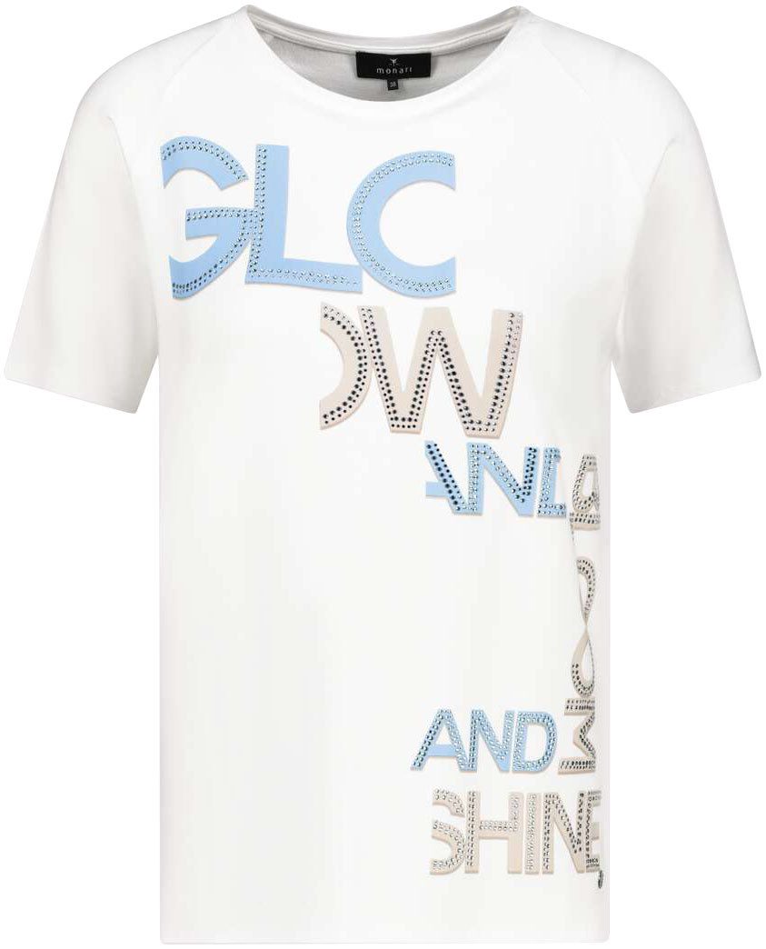 Monari Shirt met ronde hals Shirt Schmuckschrift met letterprint en glinstersteentjes