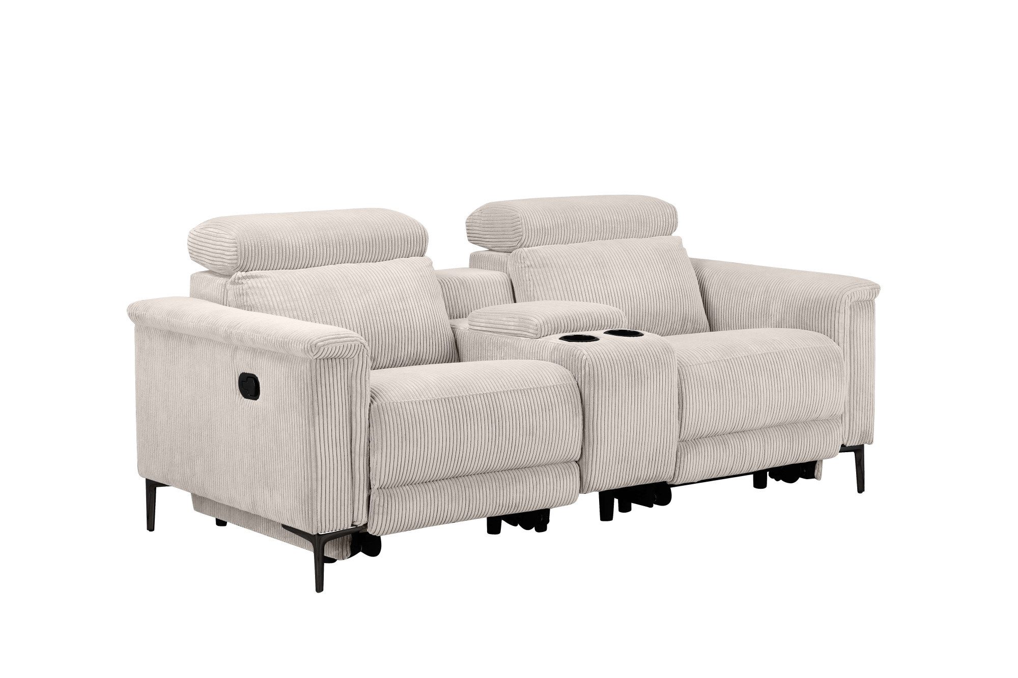 Places of Style 2-zitsbank Lund in cord, 2-zits bioscoopbank, tv-fauteuil, multimedia-sofa, USB-A met elektrische of handmatige relaxfunctie, bekerhouder en opbergruimte