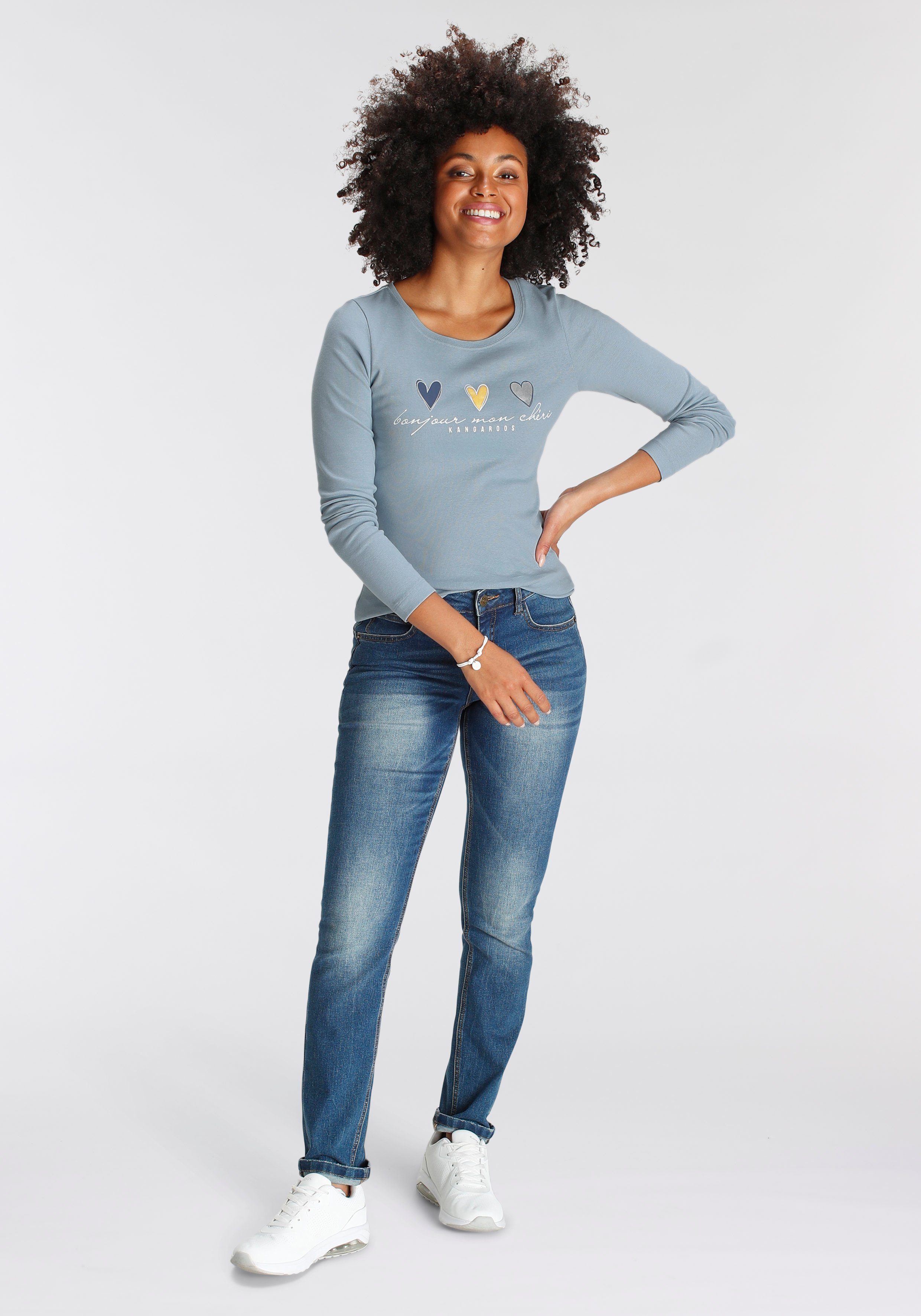 KangaROOS Longsleeve Lange mouwen, zeer figuurvolgend en heupbedekkend, met hartjes-detail
