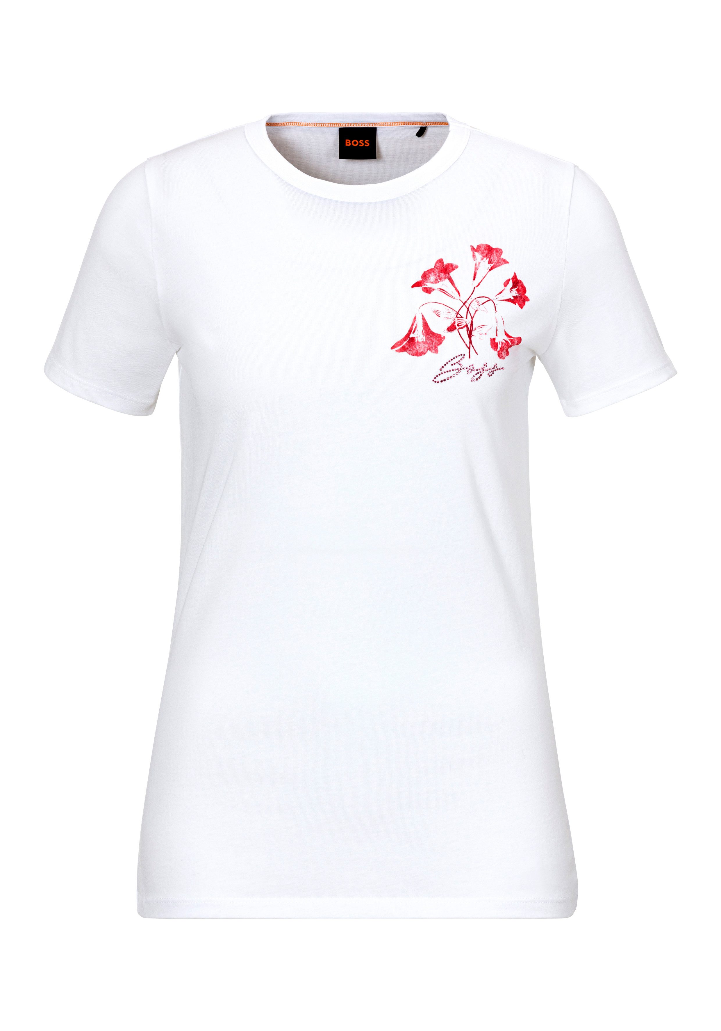 Boss Orange T-shirt C_Elogo_print_7 met glinsterend logo-opschrift dames t-shirts maat XL beige