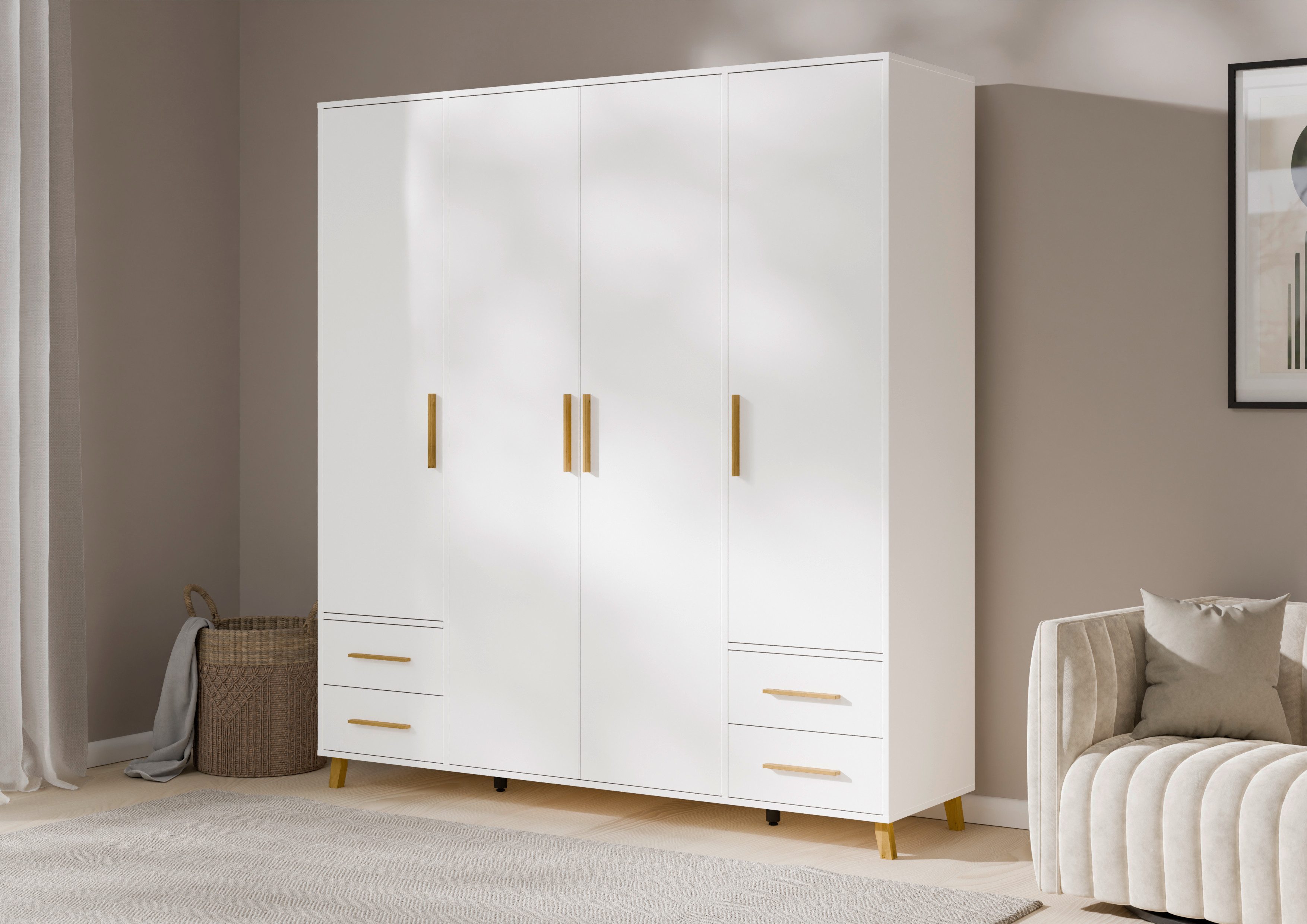 rauch Draaideurkast Kledingkast kast garderobe waskast SHINJO Grepen en voeten van massief hout met 2 lades MADE IN GERMANY