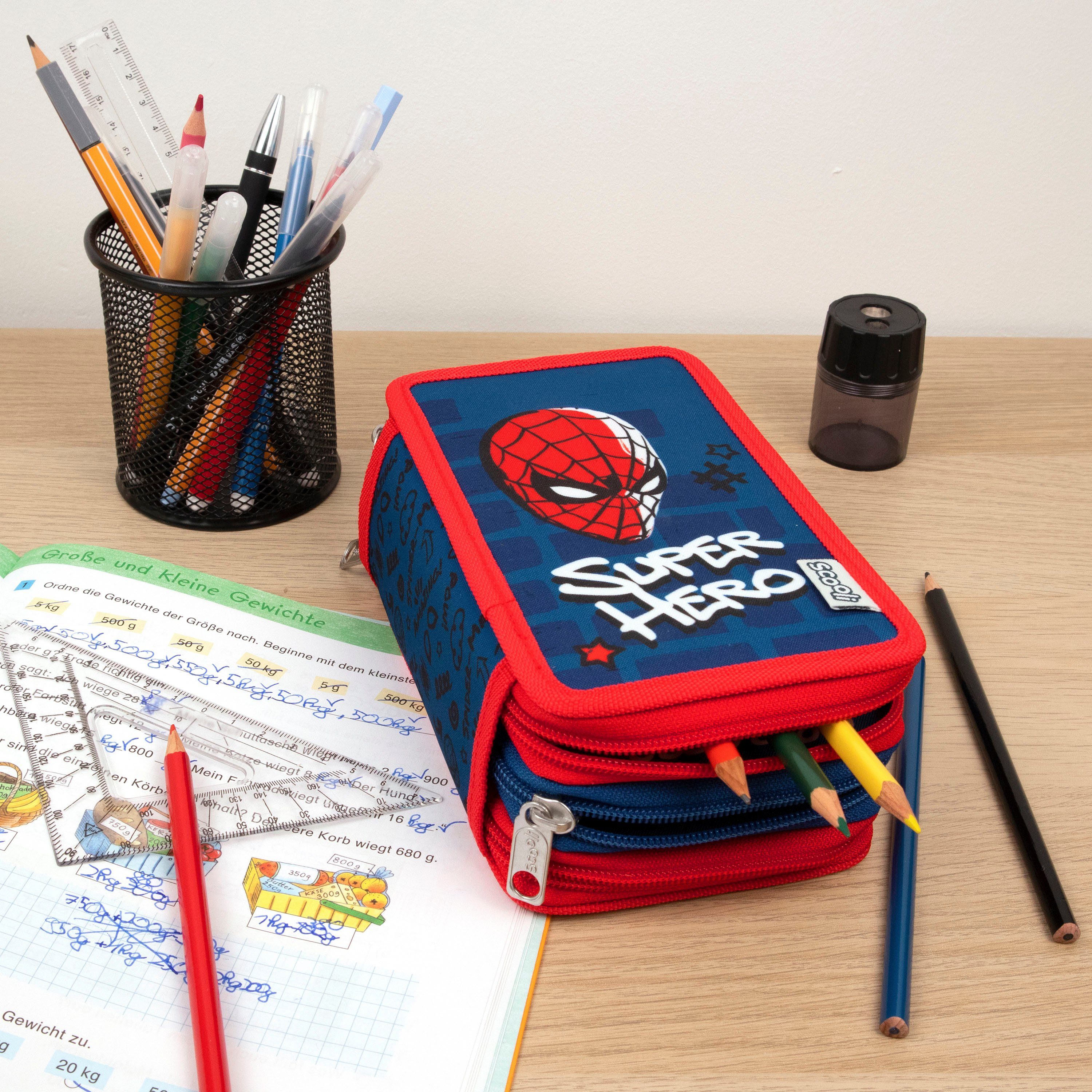 Scooli Etui Tripledecker, Spider-Man gevuld, inclusief geodriehoek