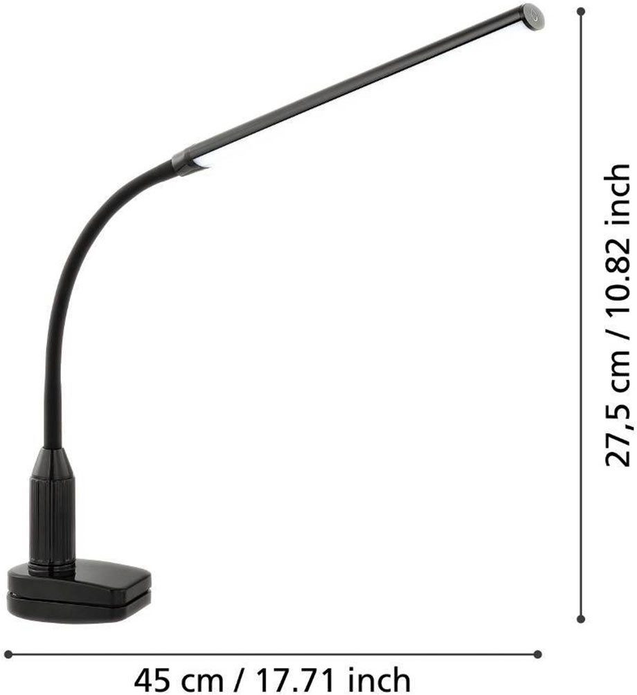 EGLO Klemlamp LAROA tafellamp, zwart, touchsensor, 4-staps dimmen, klem lamp