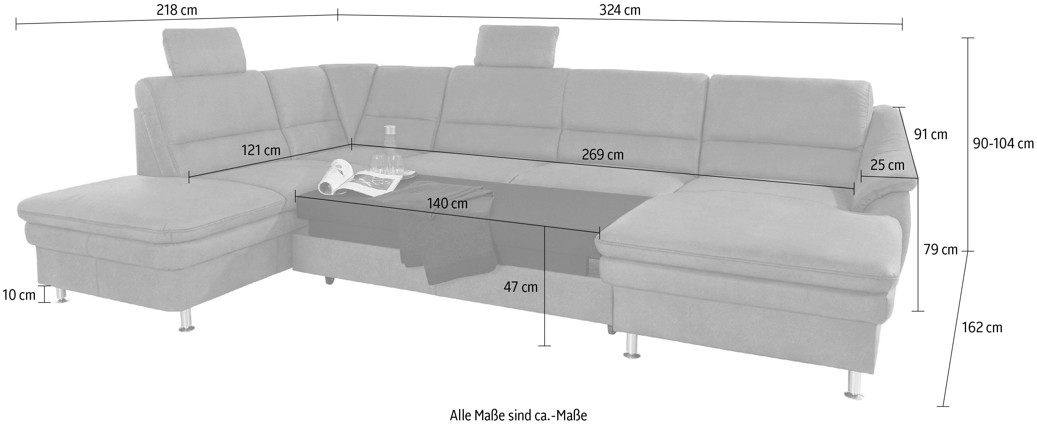 sit&more Zithoek Cardoso U-vorm met binnenvering en hoofdsteunen, met slaapfunctie en relaxfunctie