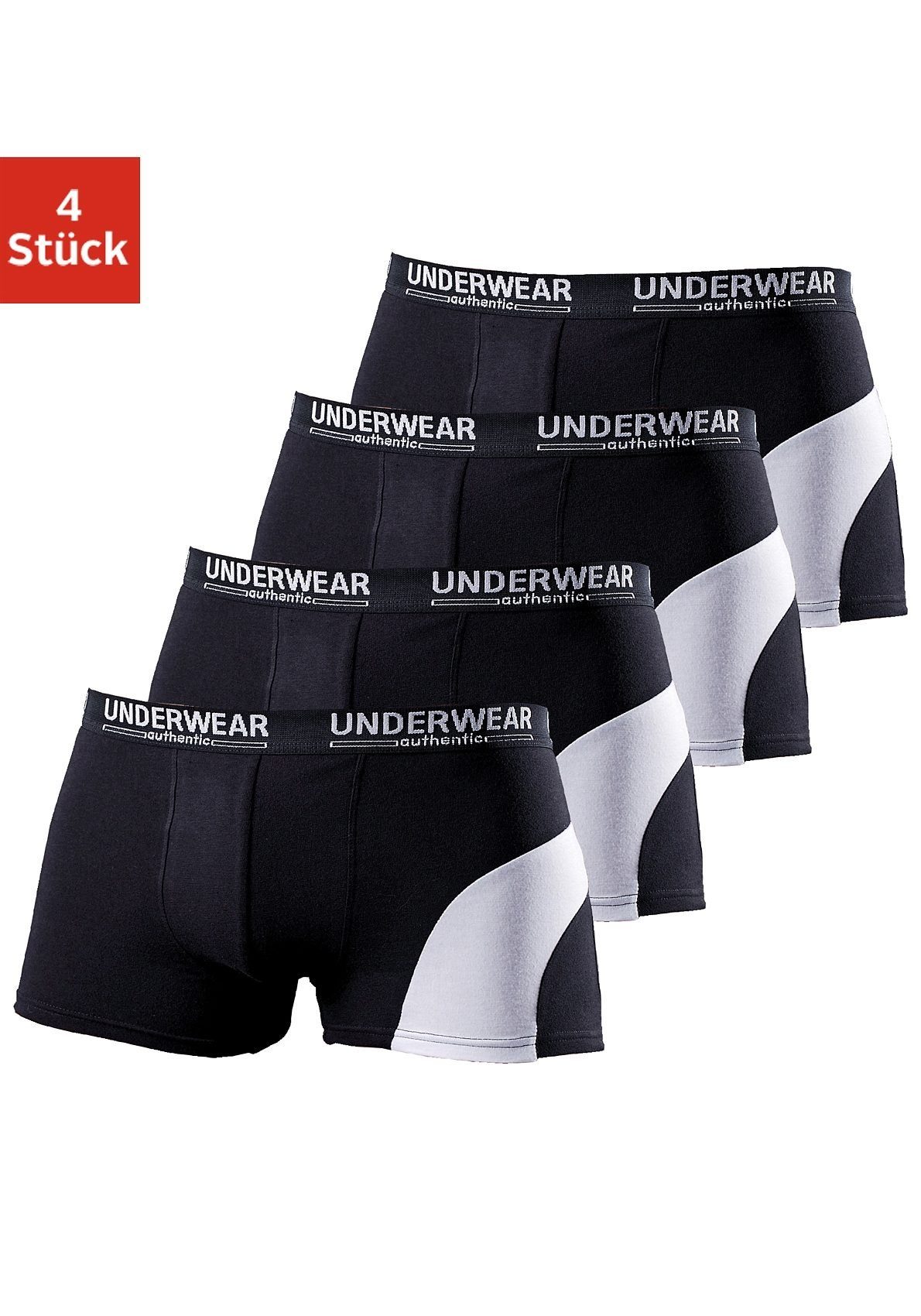 AUTHENTIC UNDERWEAR Boxershort voor heren met een contrastkleurige inzet (set, 4 stuks)