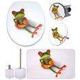 sanilo set badkameraccessoires froggy bestaand uit toiletzitting, badmat, wasbak- en afvoerstop voor de badkuip, zeepdispenser en toiletborstel (complete set, 6-delig) wit