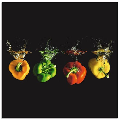 Artland Keukenwand Paprika's vallen in het water zelfklevend in vele maten - spatscherm keuken achter kookplaat en spoelbak als wandbescherming tegen vet, water en vuil - achterwan