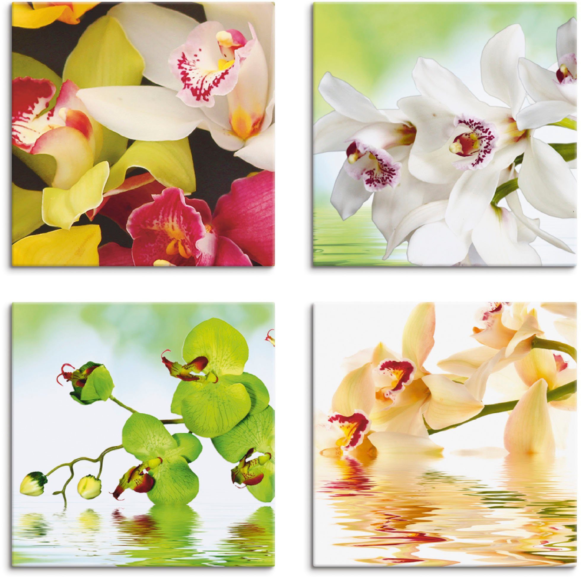 Artland Artprint op linnen Orchideeën bloemen (4 stuks)