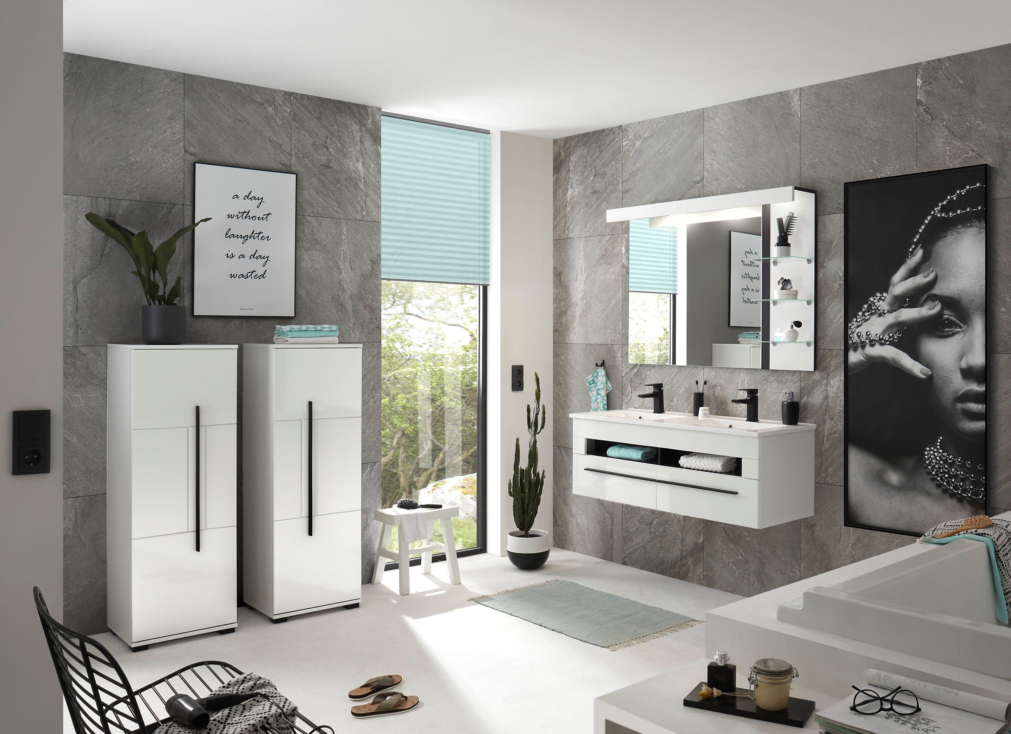 INOSIGN Halfhoge kast Cantara, Badschrank in Hochglanz Weiß, Schrank im modernen Design