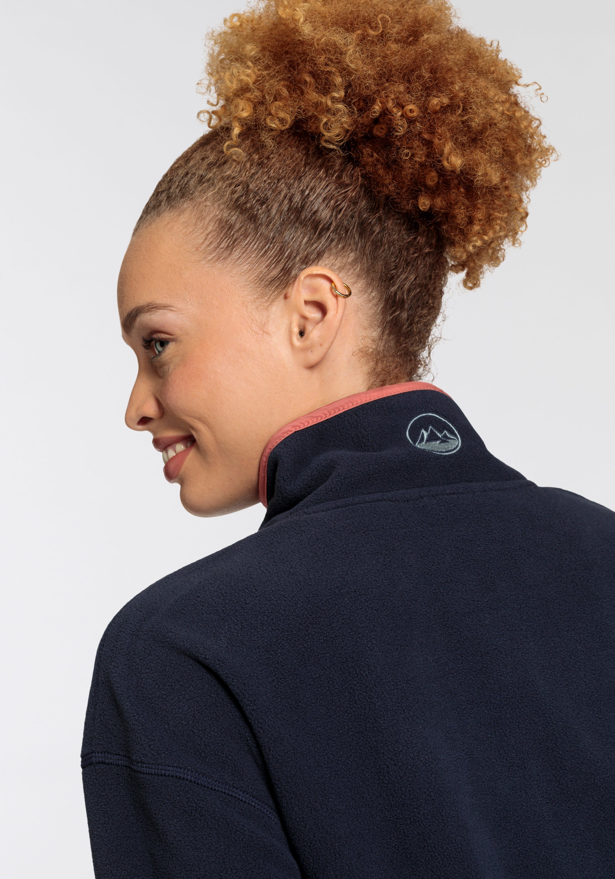 Polarino Fleecetrui met colourblocking-look met kangoeroezak van fleece stof
